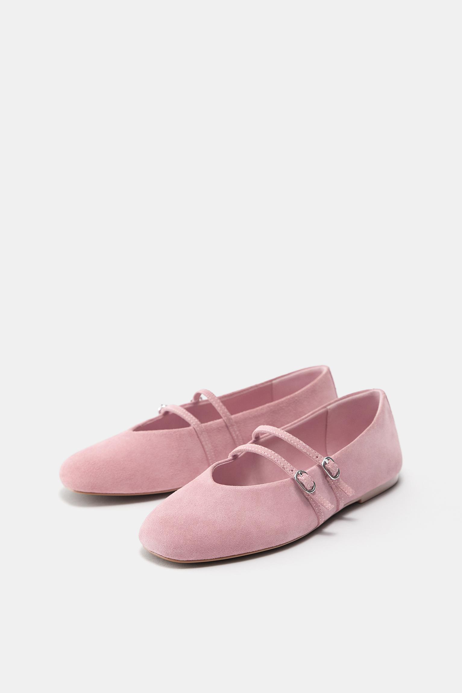 Leather strap ballerinas — Pink