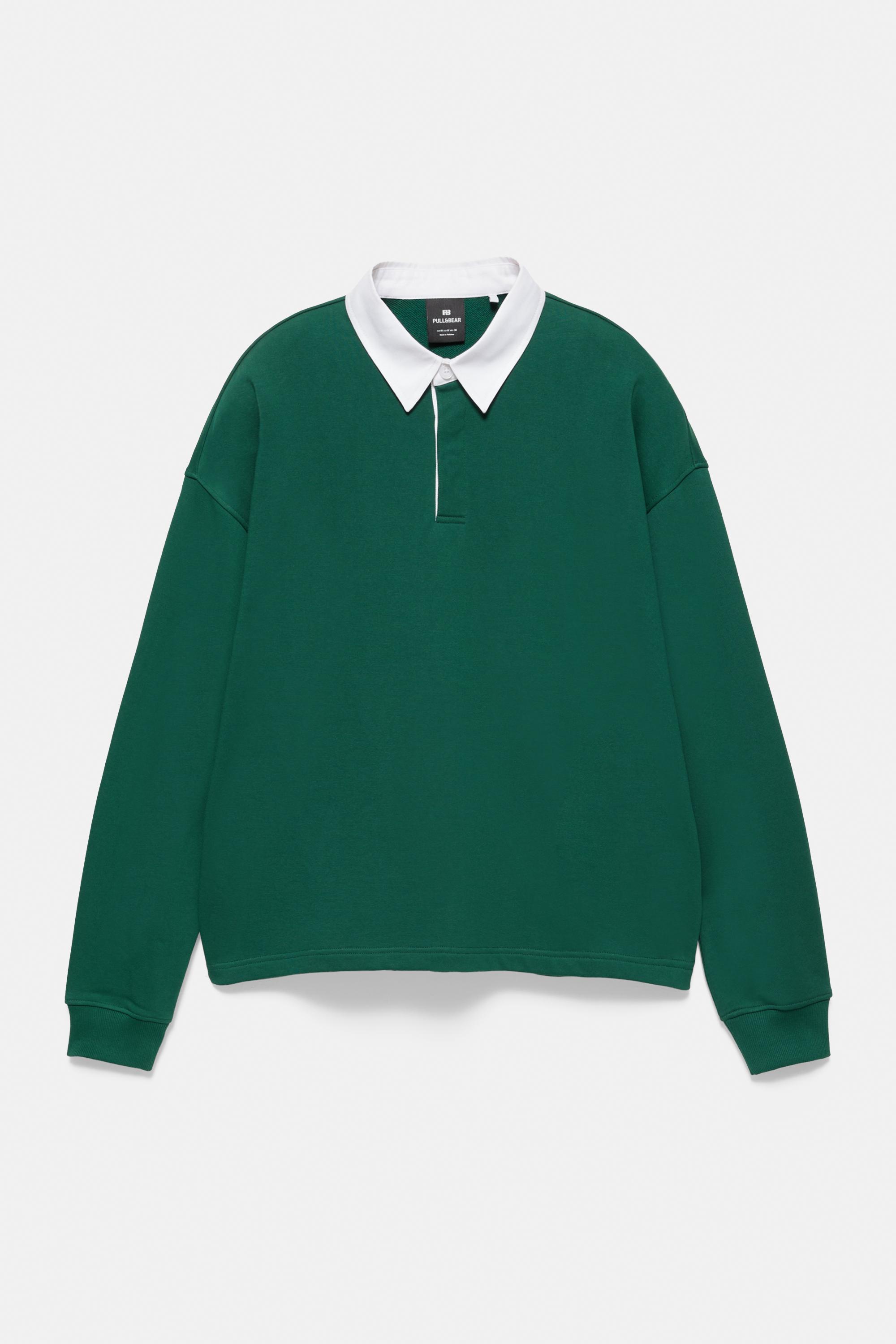 Long sleeve striped polo shirt — Green