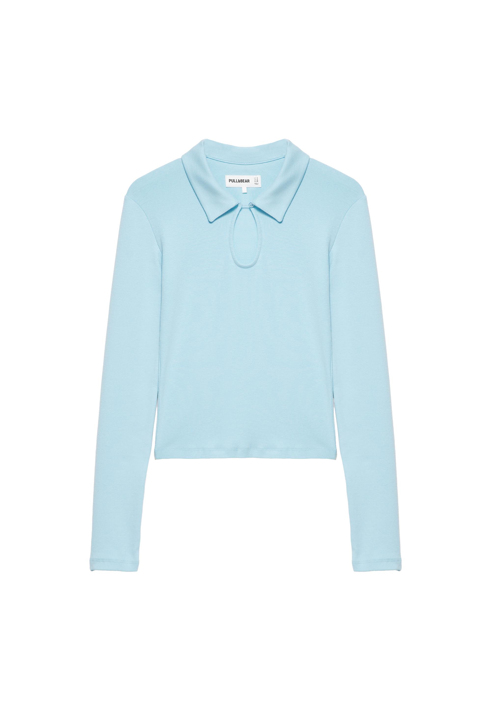 Pull&Bear Uzun kollu pencere detaylı polo t-shirt görsel 5
