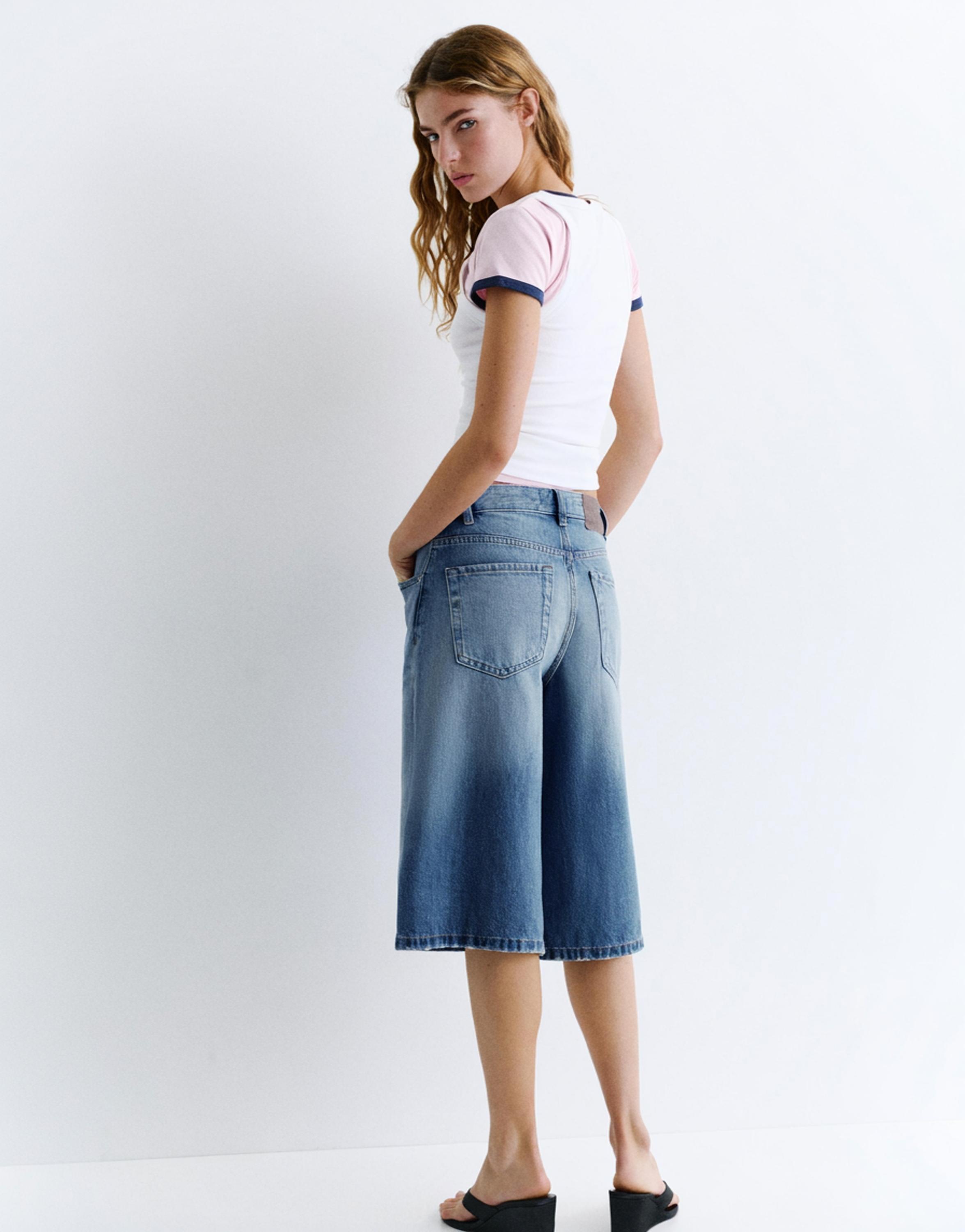 Düşük bel denim şort - Görsel 25