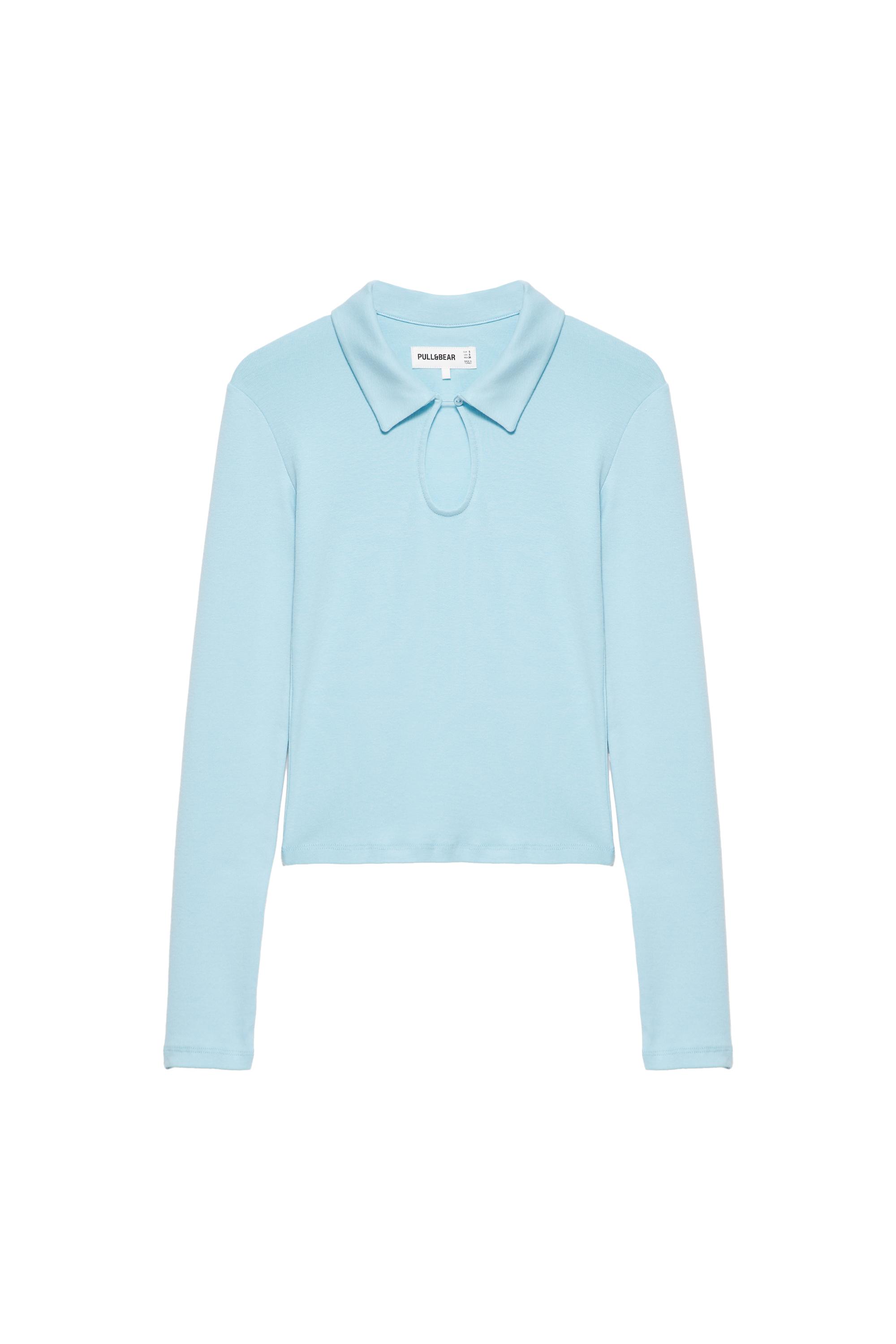 Pull&Bear Uzun kollu pencere detaylı polo t-shirt görsel 2