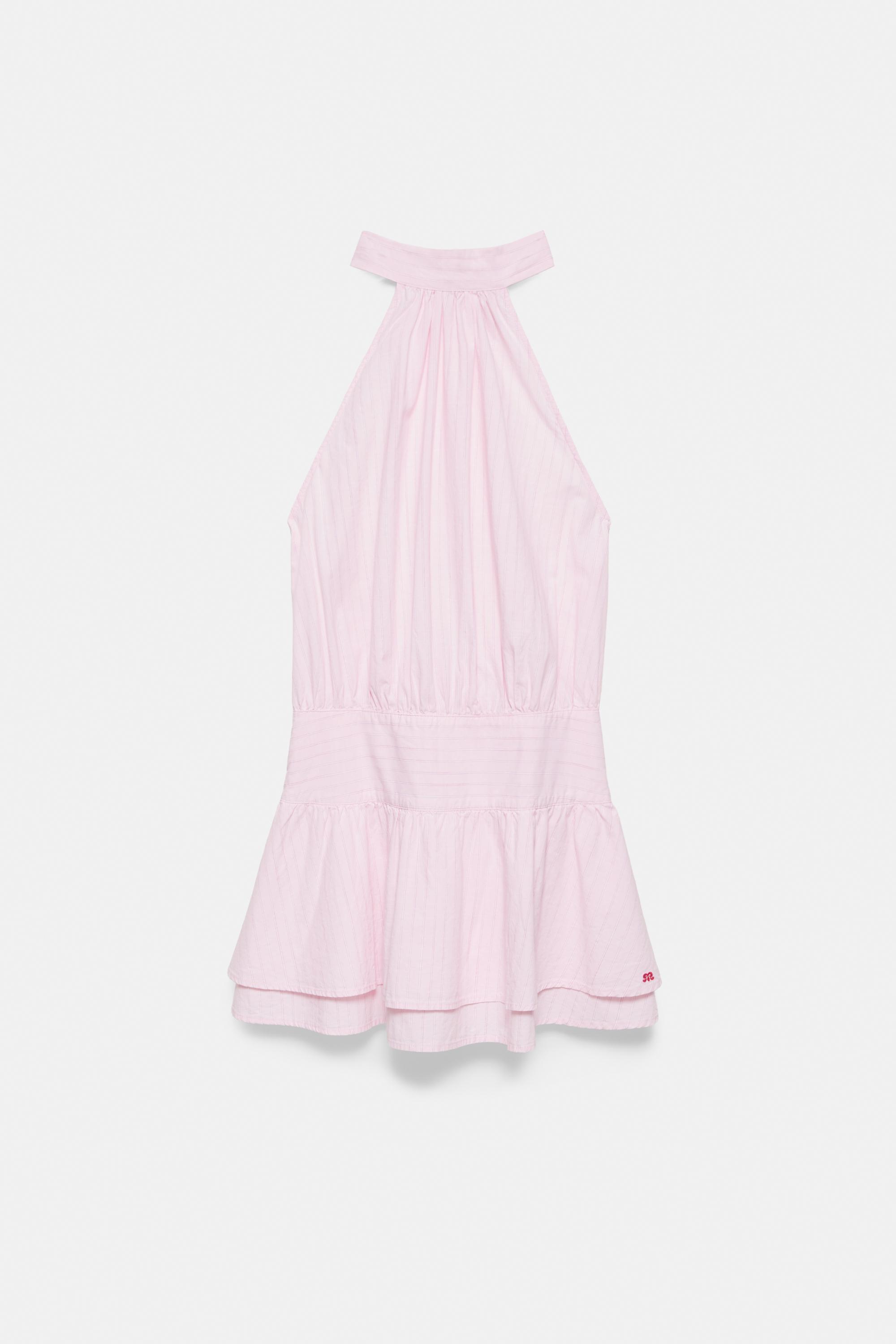 Short striped halter dress — Pink