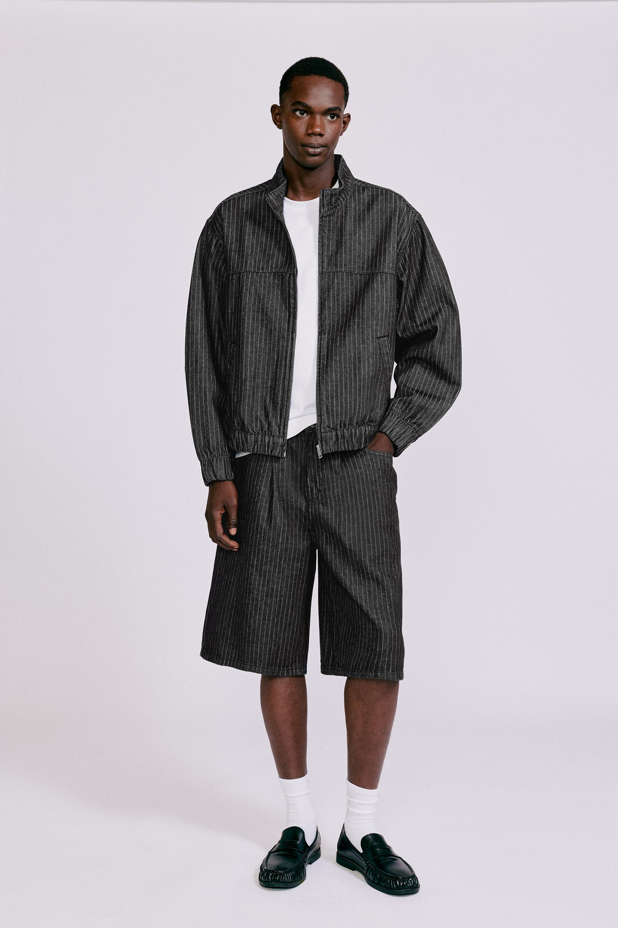 Pinstripe skater denim Bermuda shorts — Black
