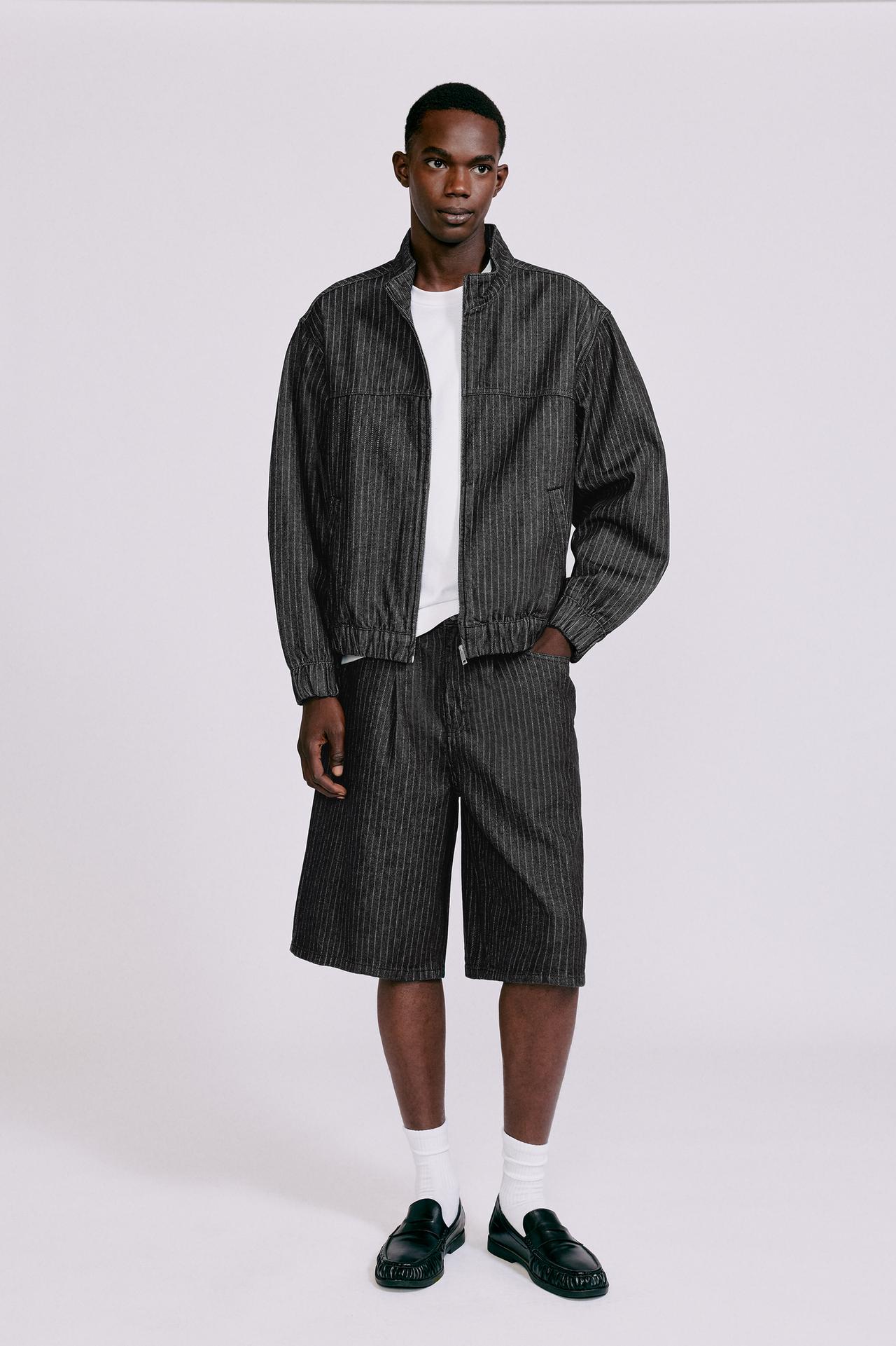 Pinstripe skater denim Bermuda shorts — Black