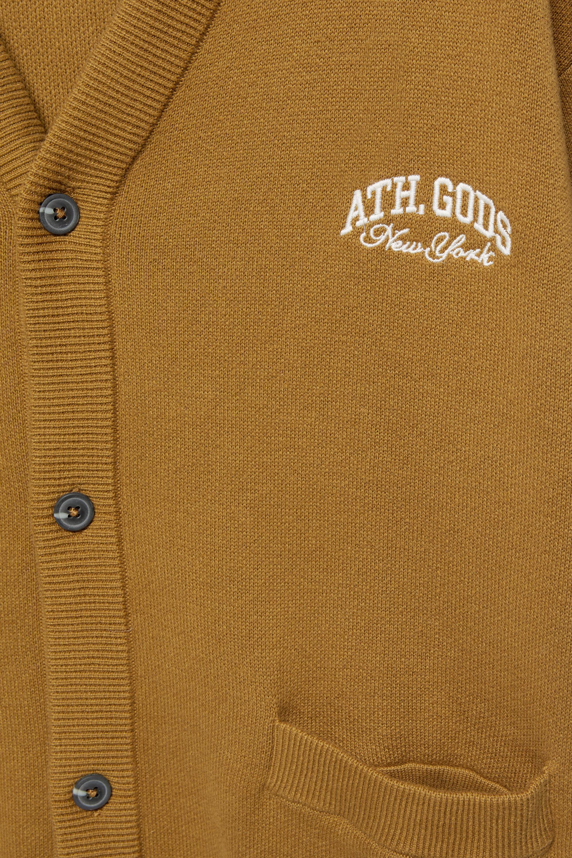 Embroidered varsity cardigan — Tobacco brown