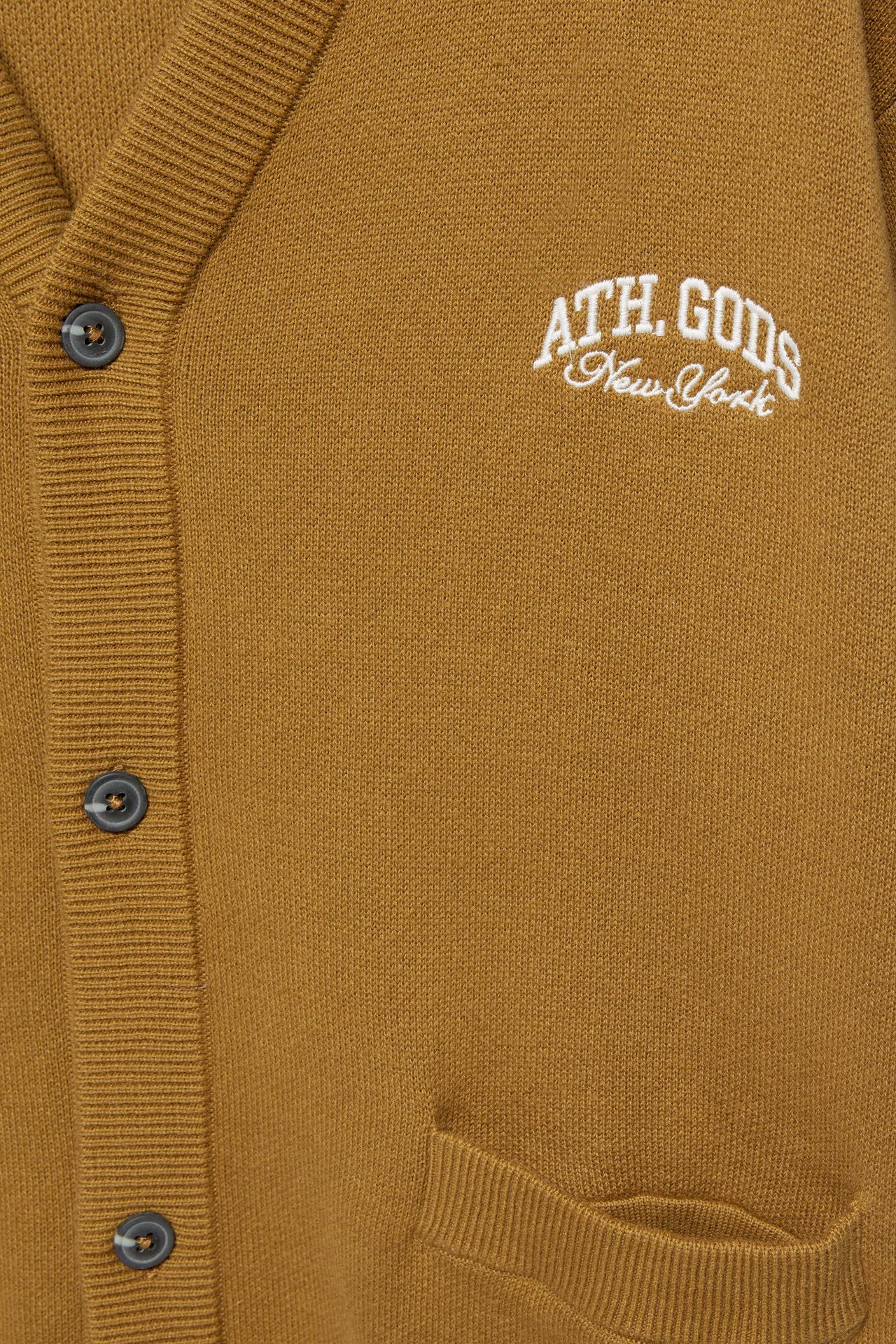 Embroidered varsity cardigan — Tobacco brown