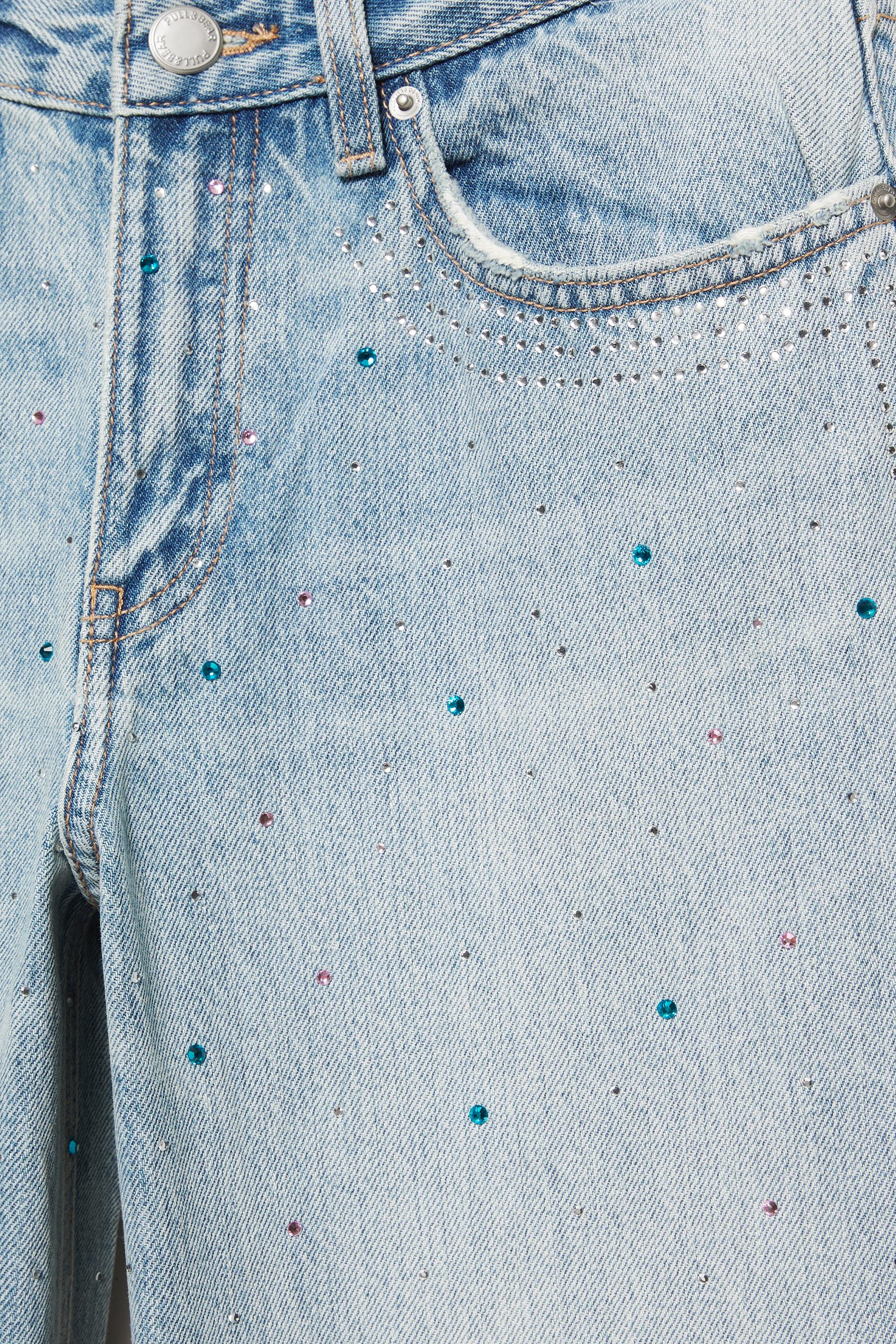 Rhinestone wide-leg jeans — Pale blue