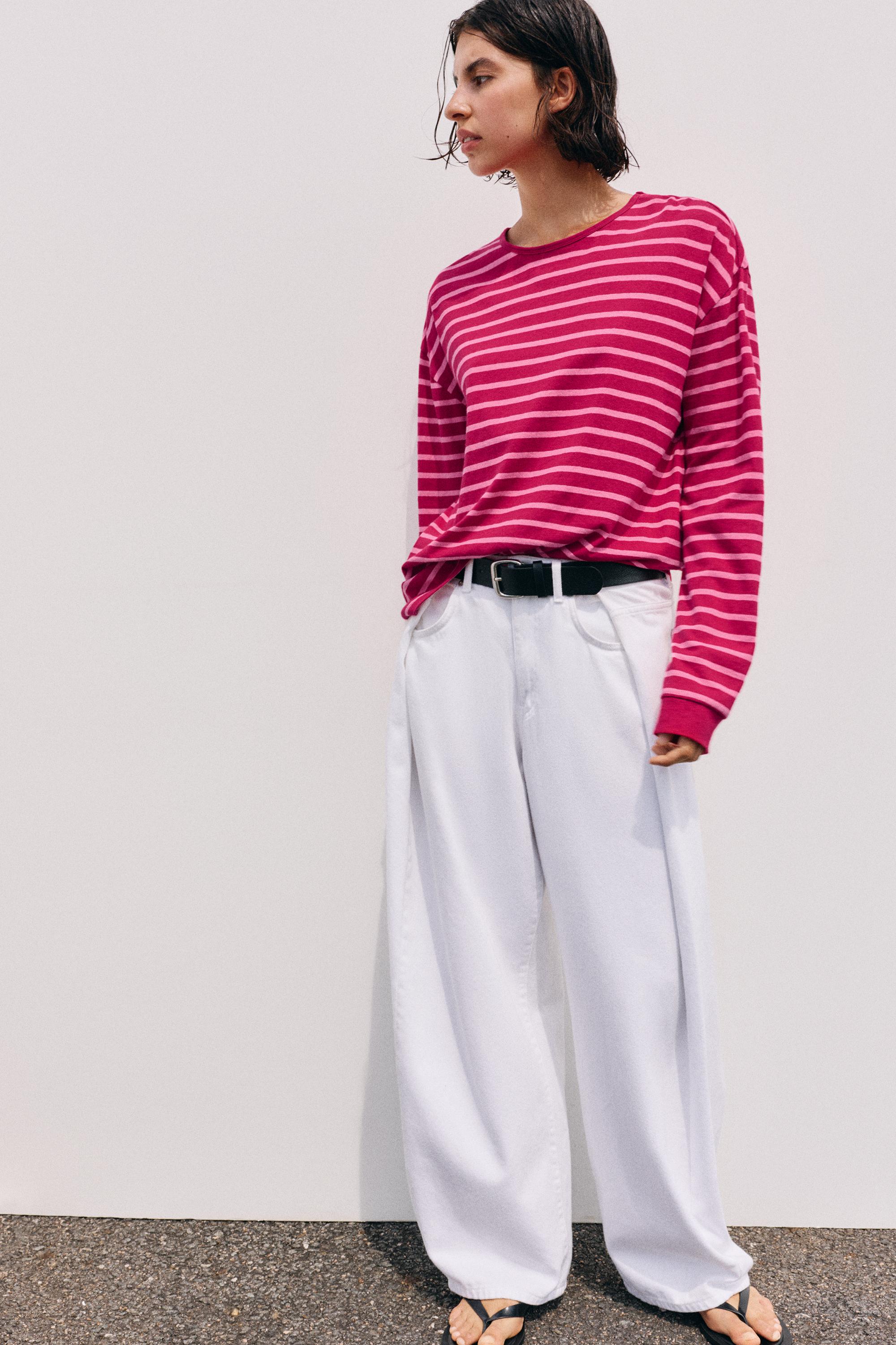 Oversize long sleeve striped T-shirt — Striped