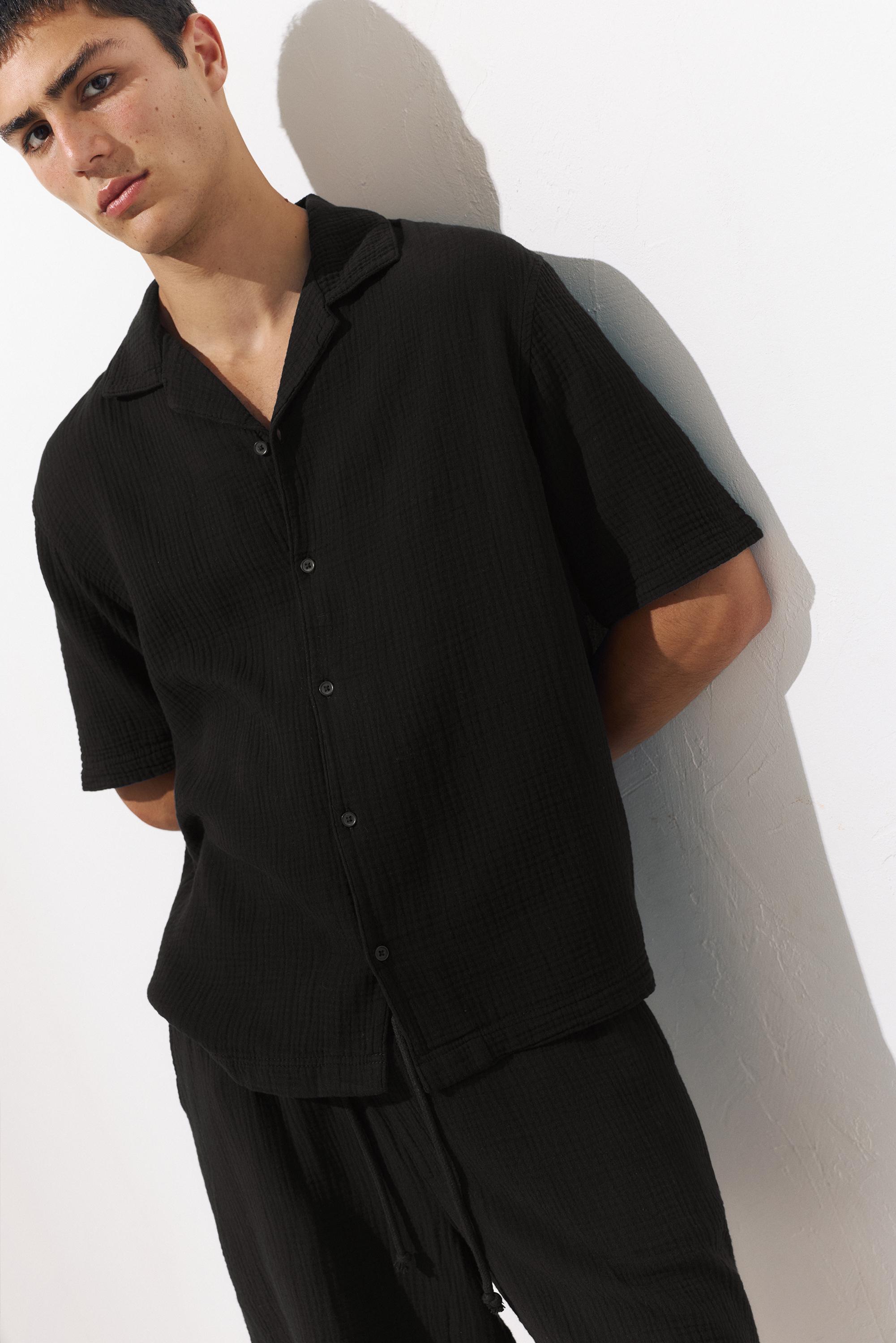 Short sleeve crepe shirt — Black