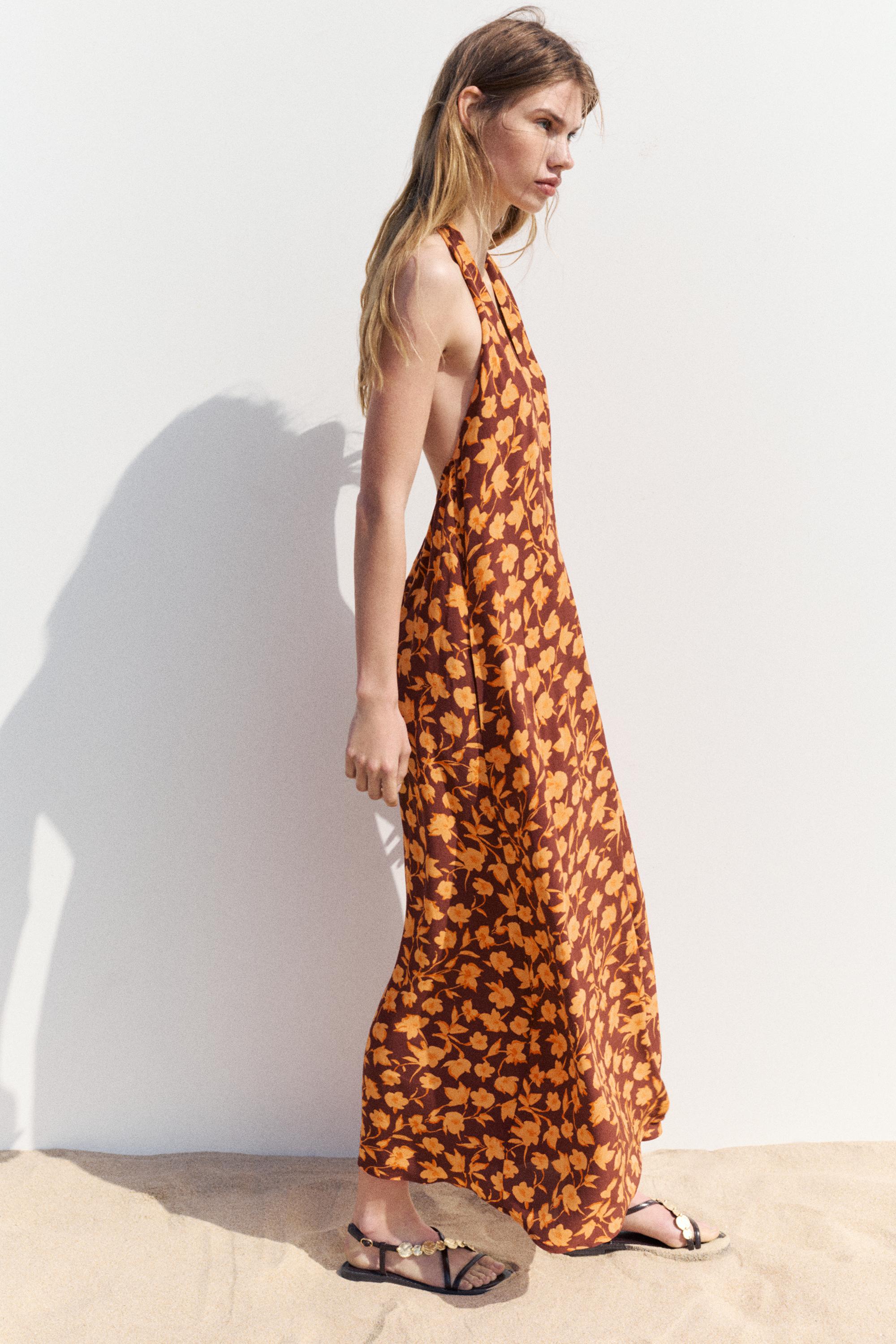 Floral halterneck midi dress — Brown