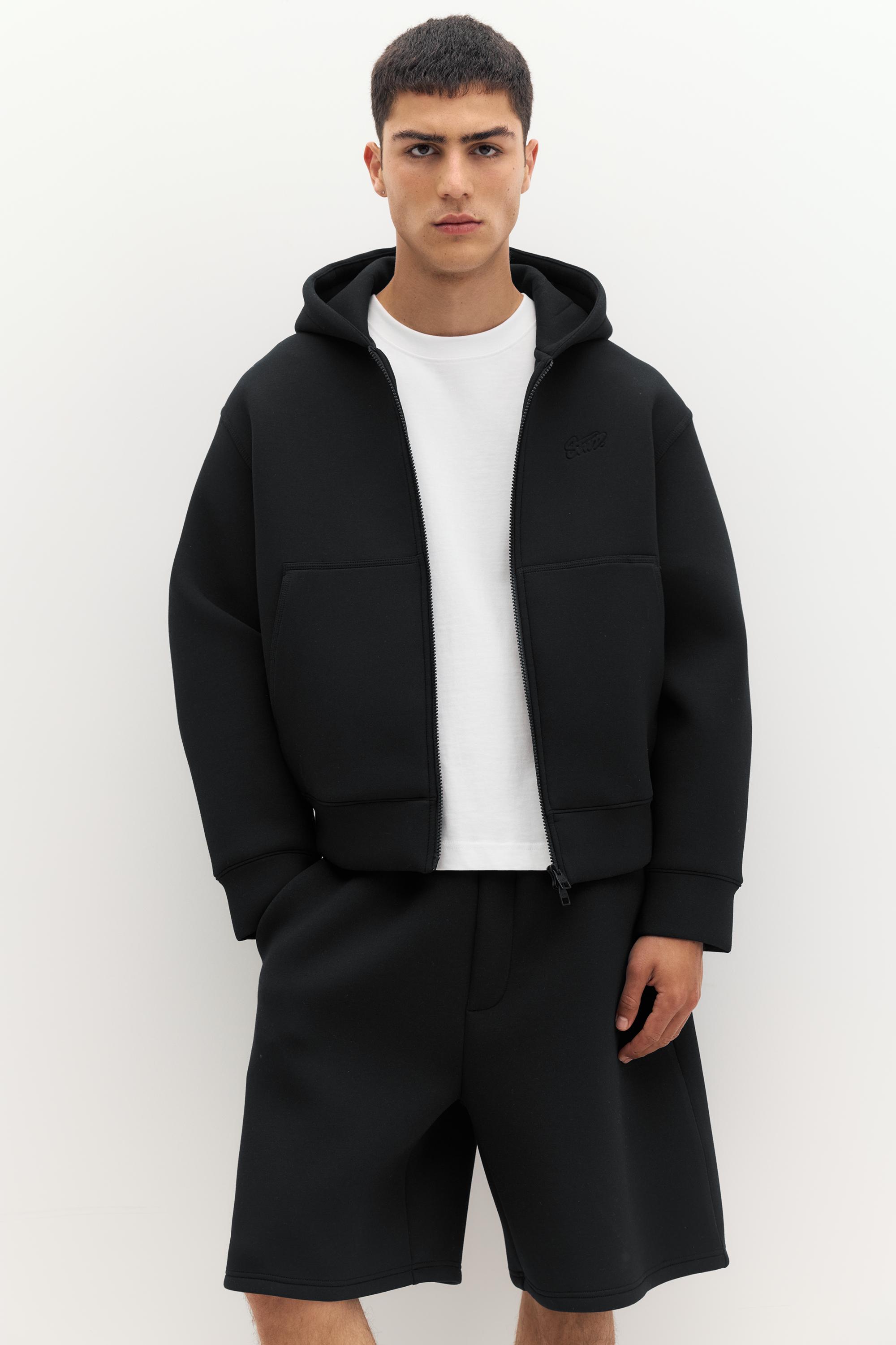 Neoprene-effect hoodie — Black