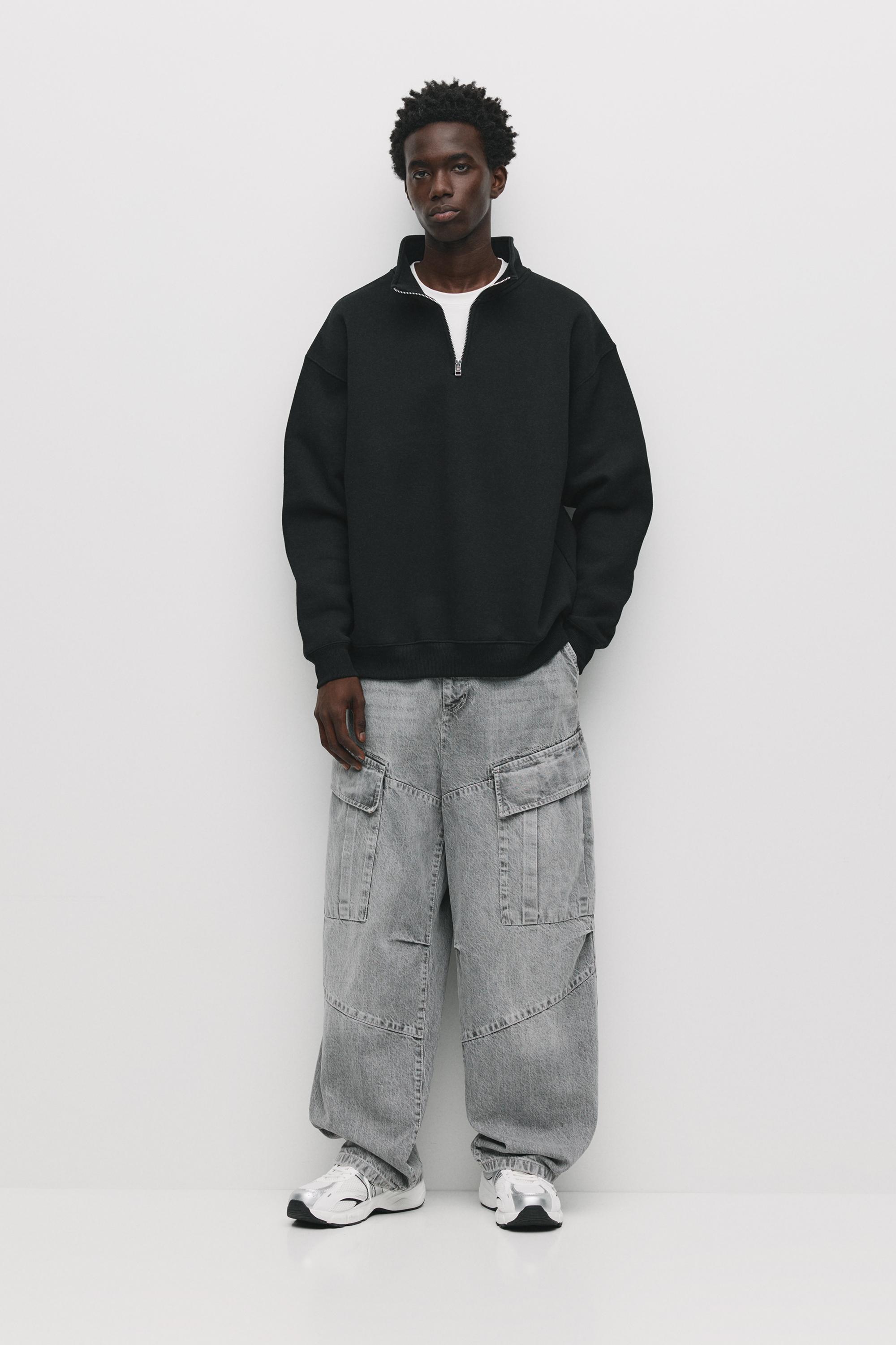 Basic quarter-zip sweatshirt — Black