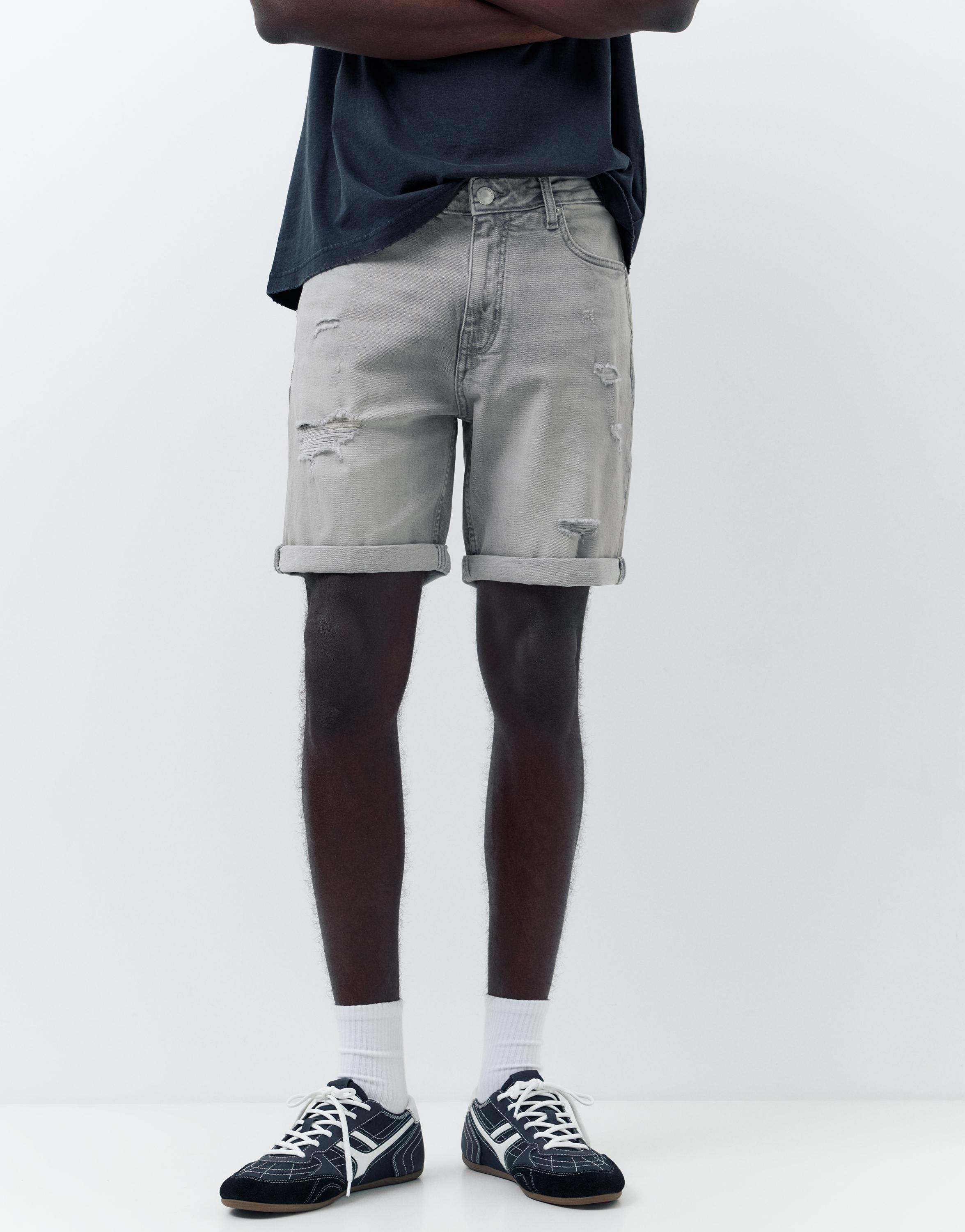 Ripped denim Bermuda shorts — Dark grey