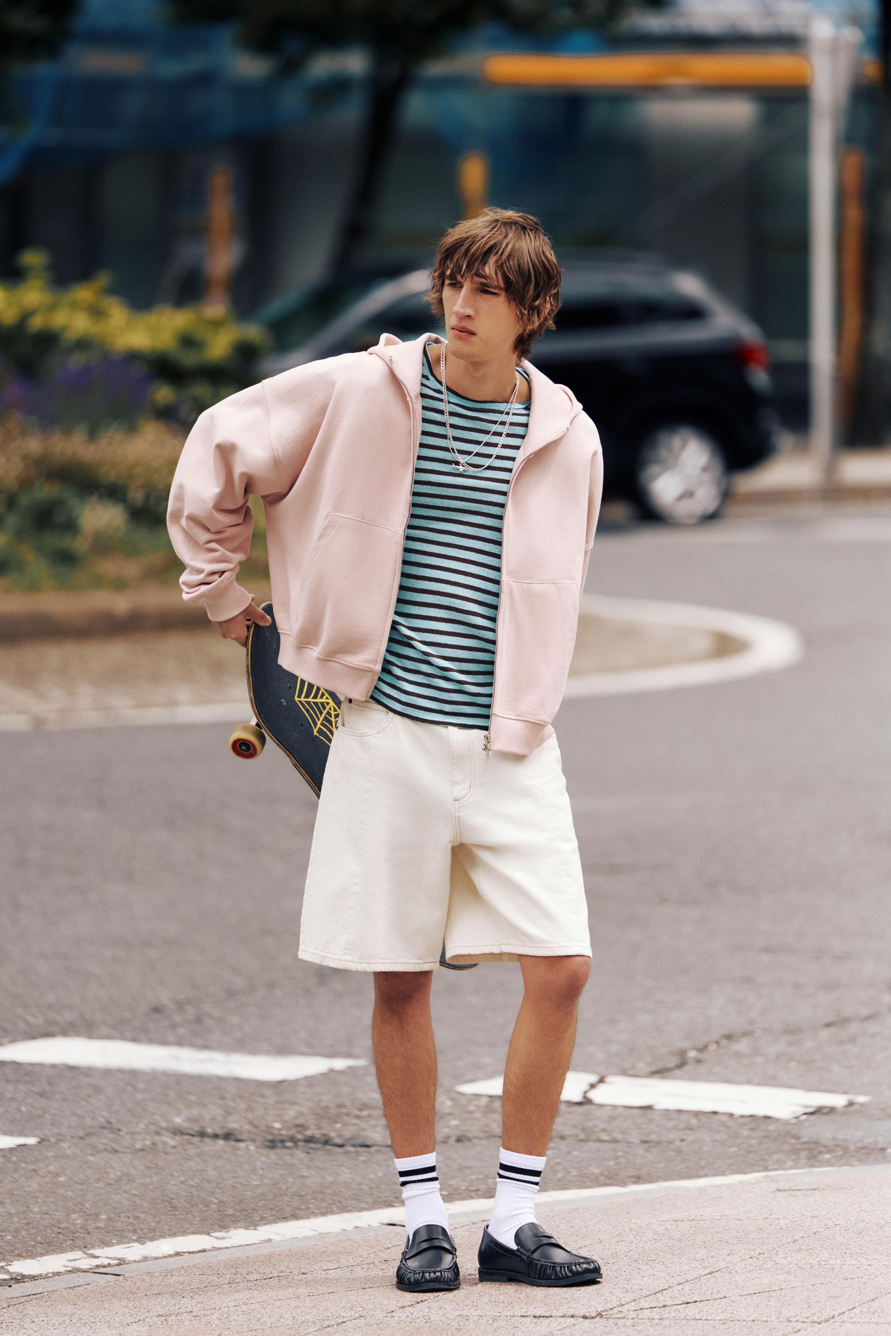 Baggy relaxed denim Bermuda shorts — White