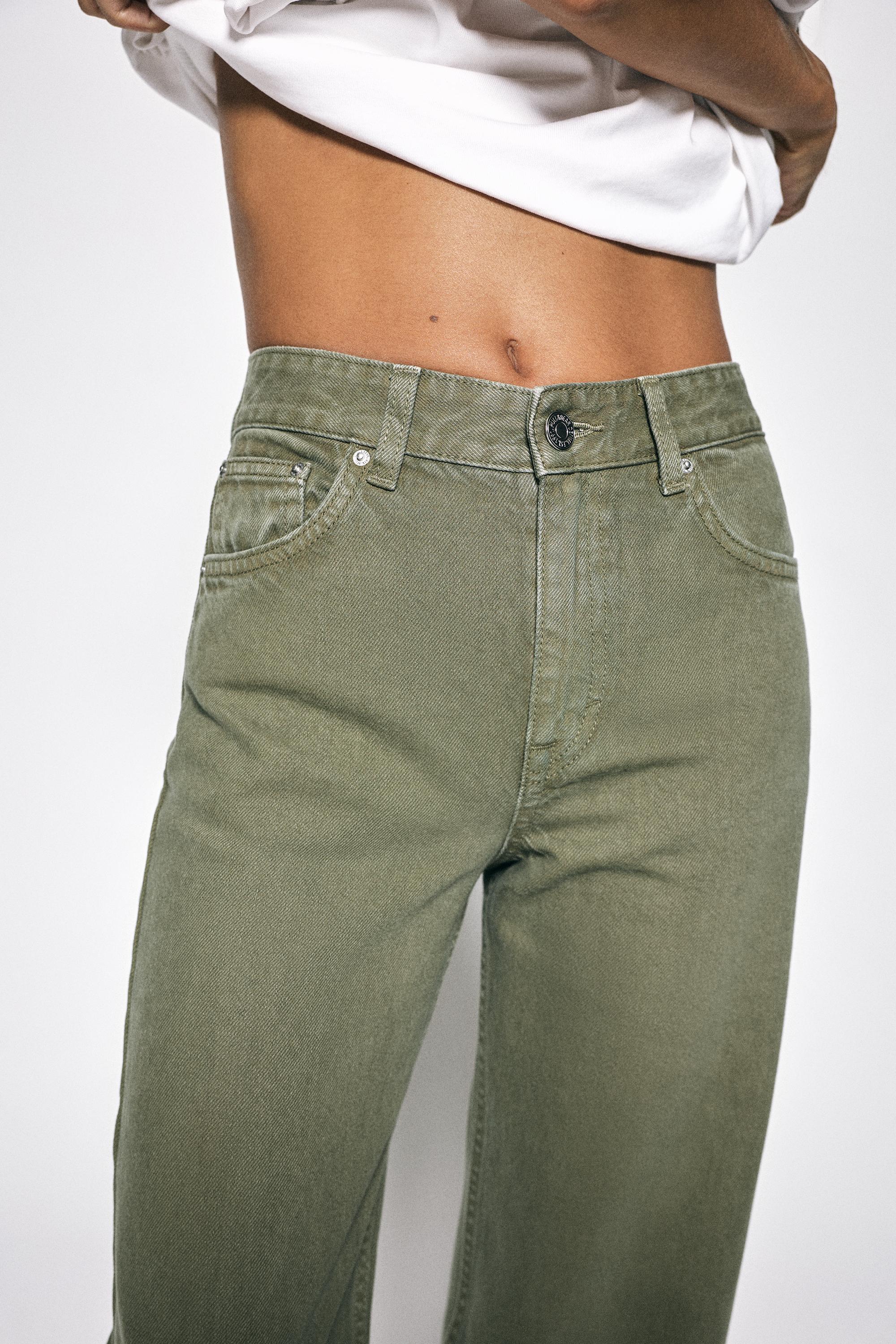 High-waist wide straight-leg jeans — Khaki