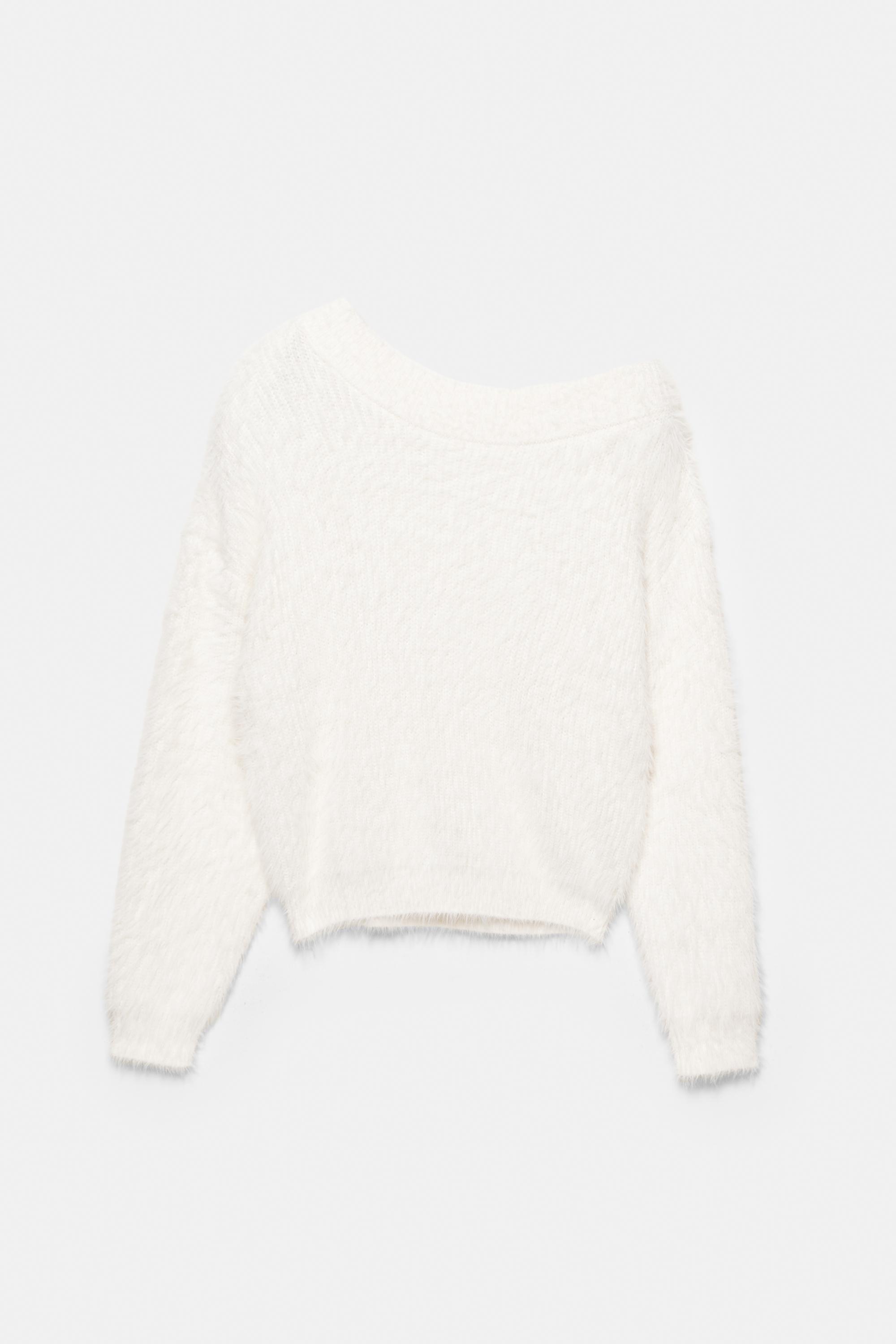 Asymmetric faux fur sweater — Ecru