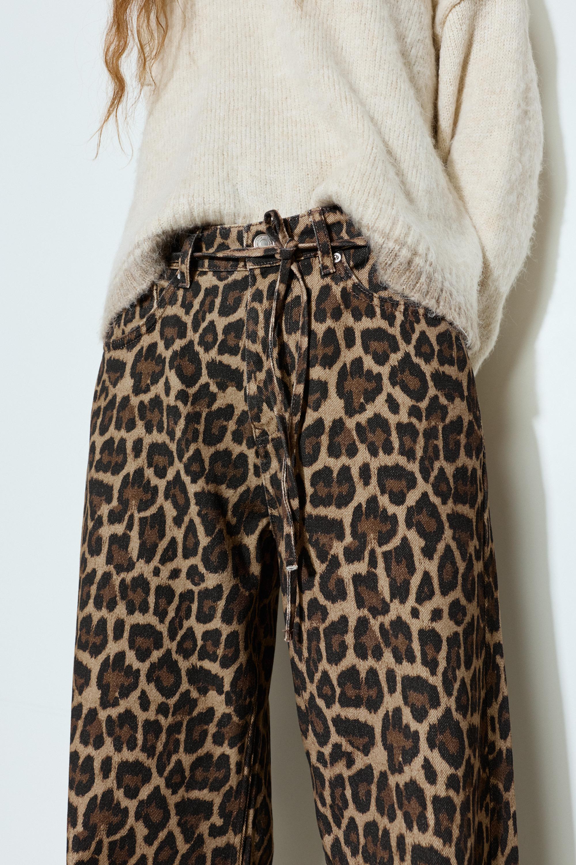 Leopard print jeans with drawstring — Leopard / taupe brown