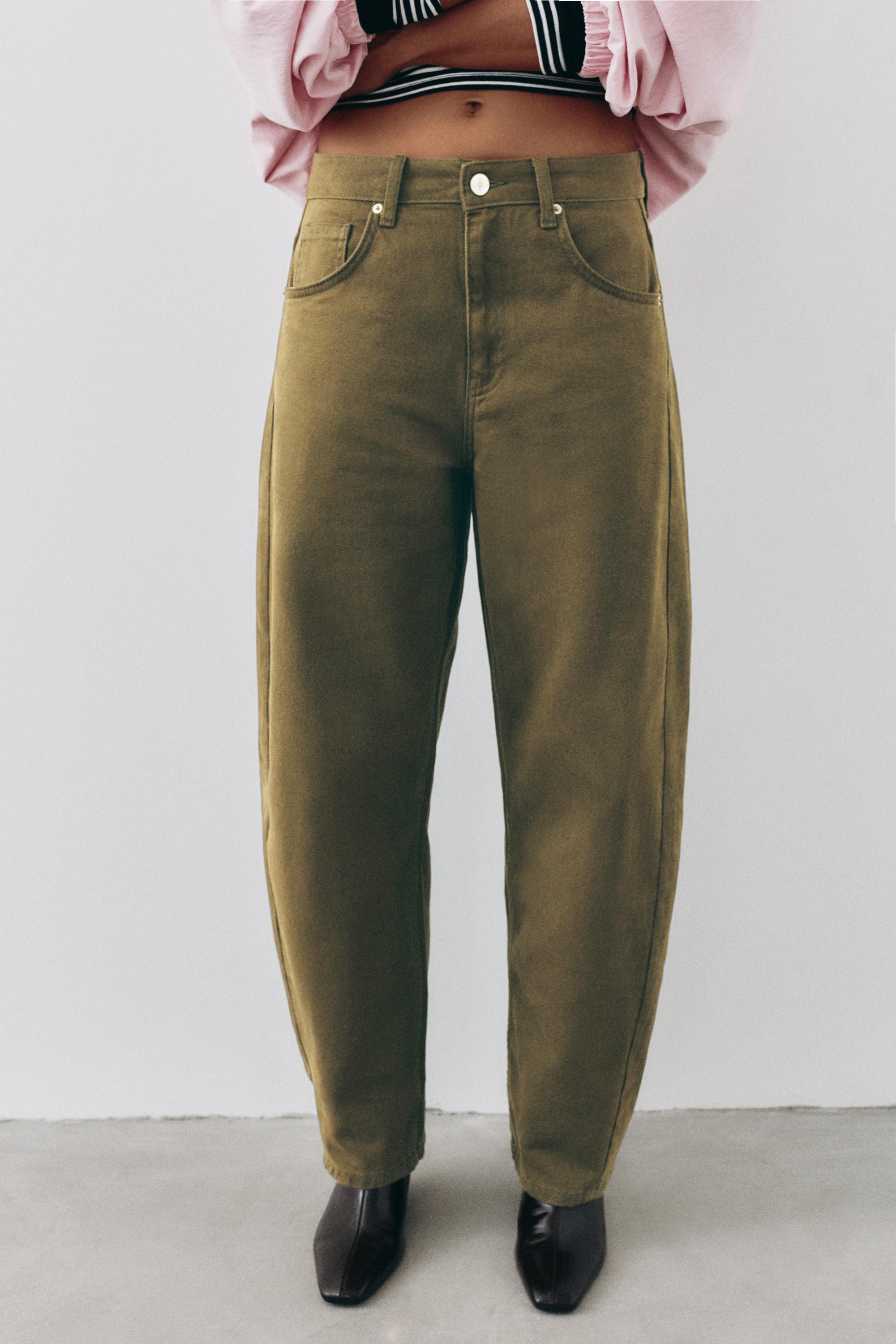 Low-rise barrel jeans — Khaki
