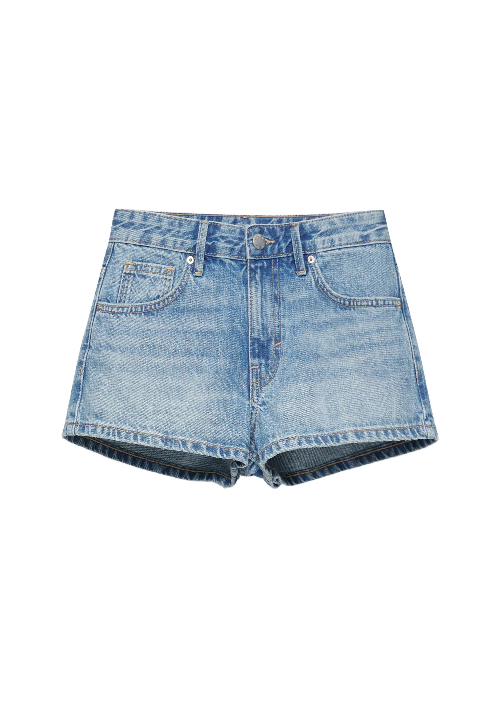 Low-rise denim mini shorts — Medium blue