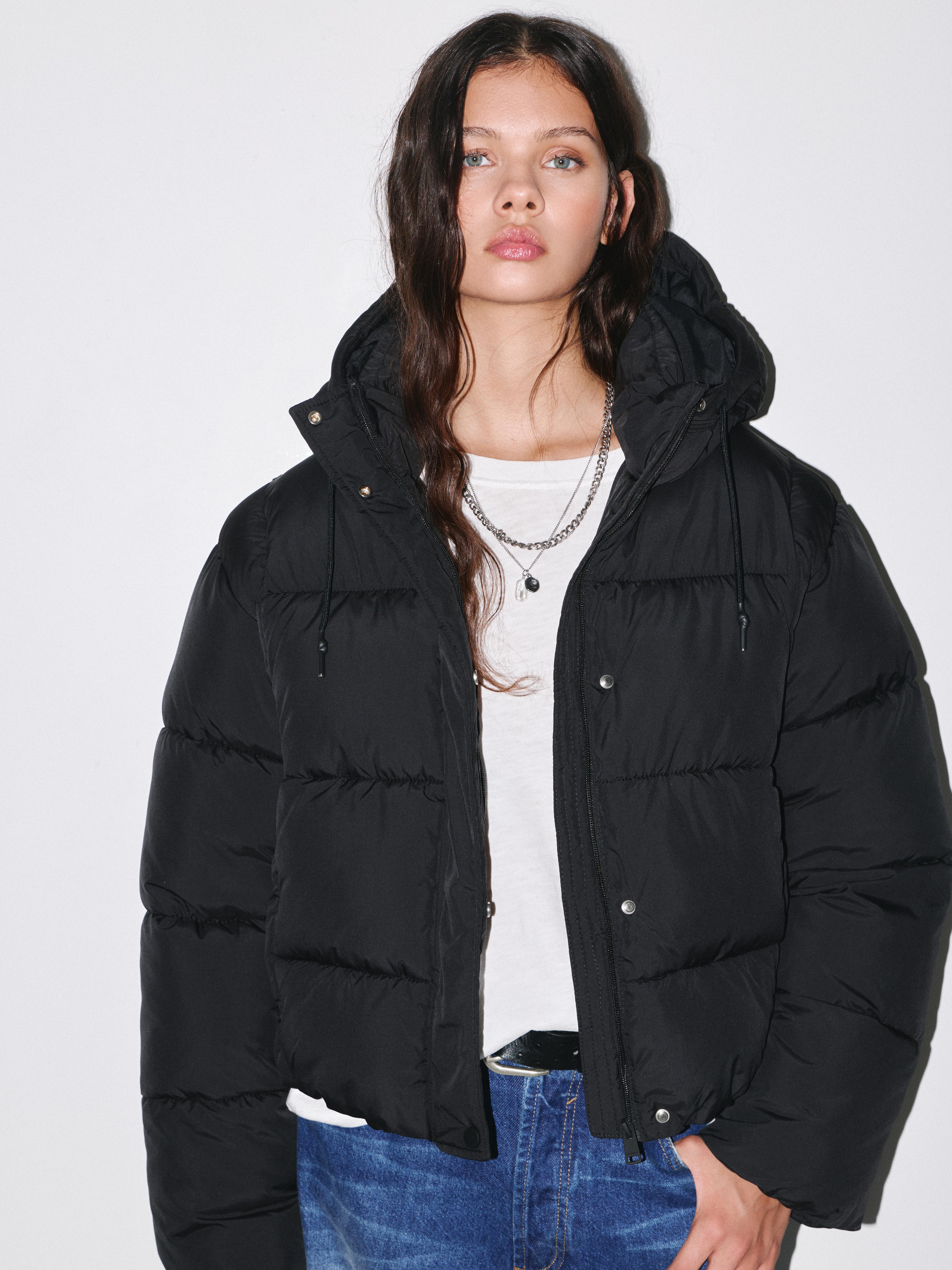 Hooded Padded Jacket — Black