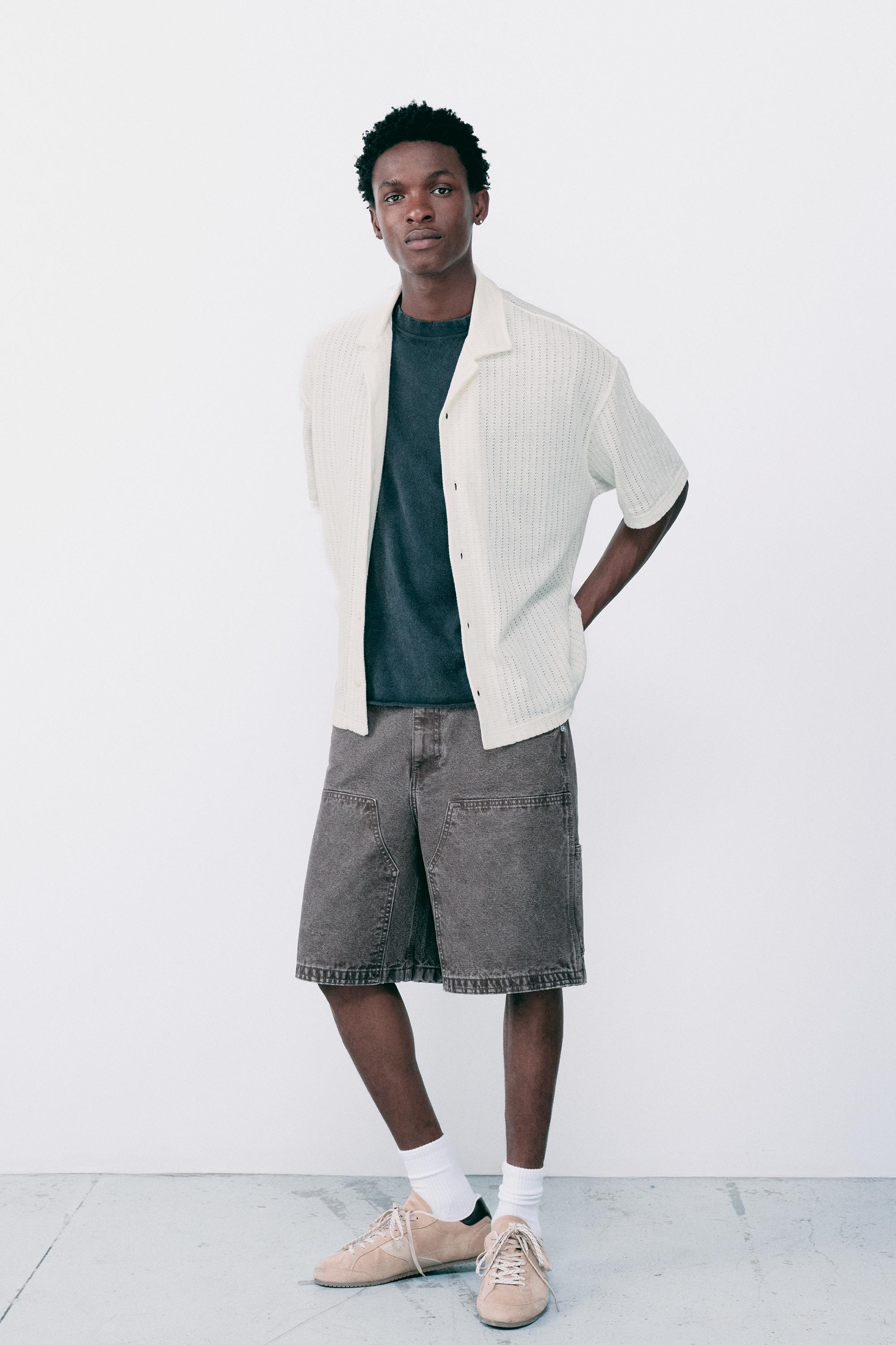 Short sleeve cutwork shirt — White tones