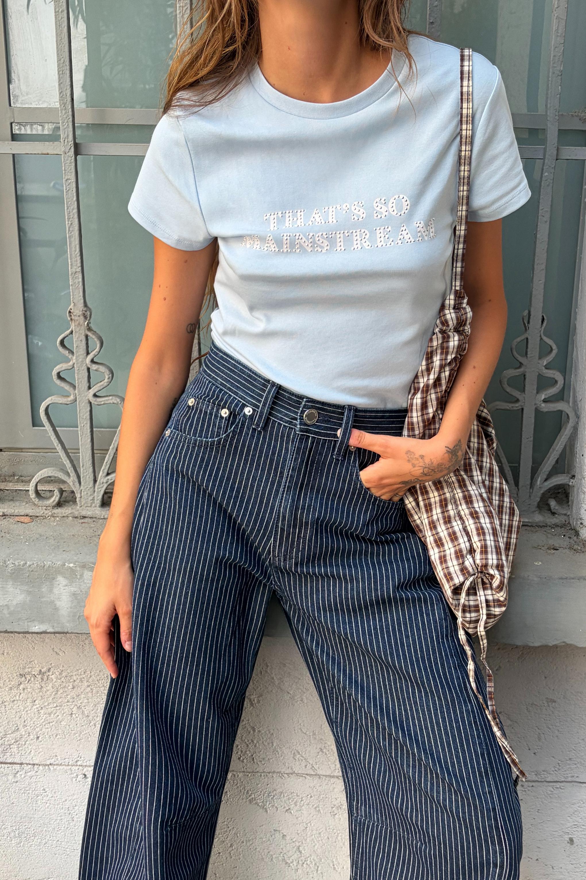 Studded slogan T-shirt — Pale blue