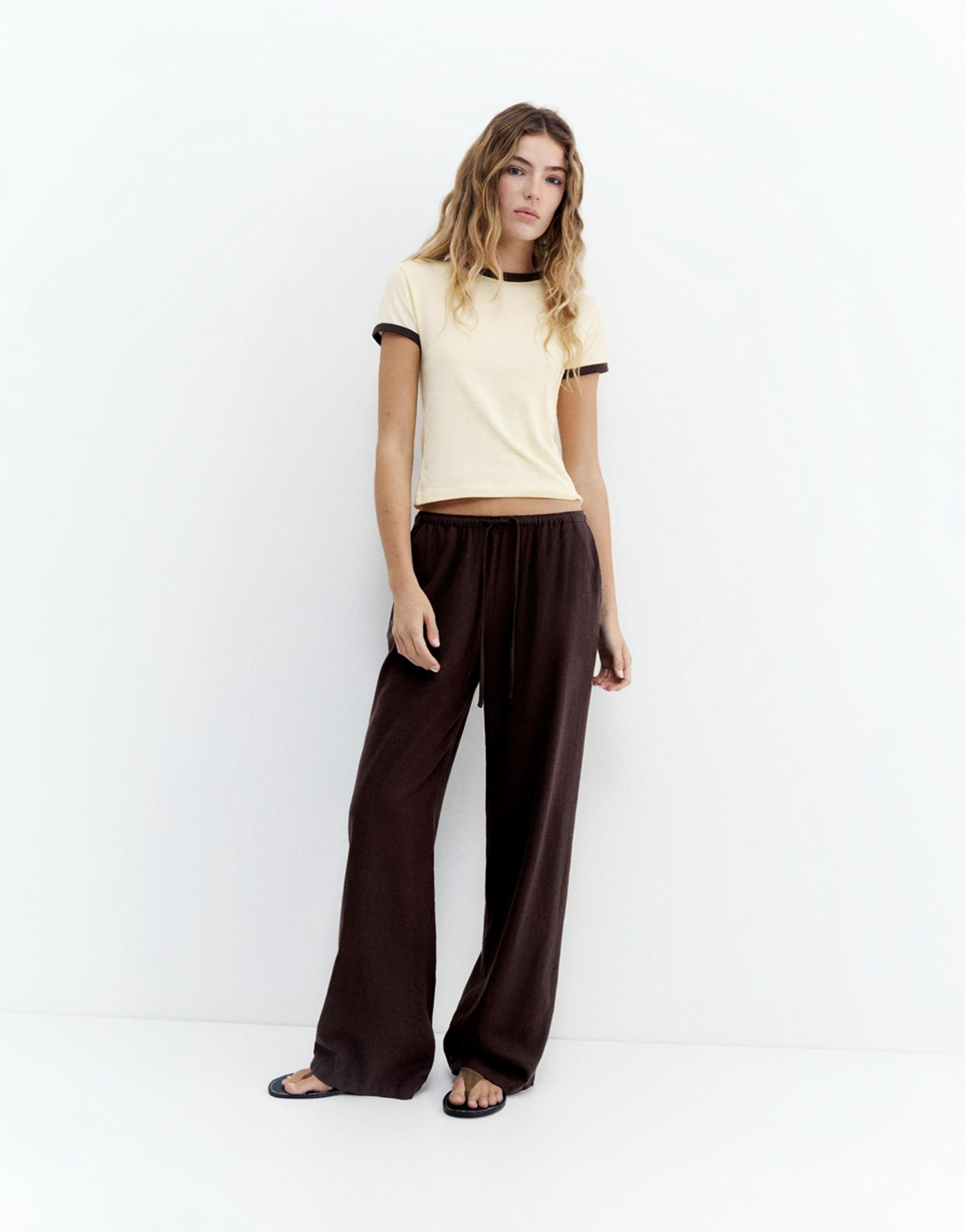 Flowy trousers with linen — Brown
