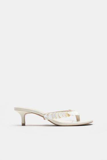 Beaded heeled sandals — Ecru 1
