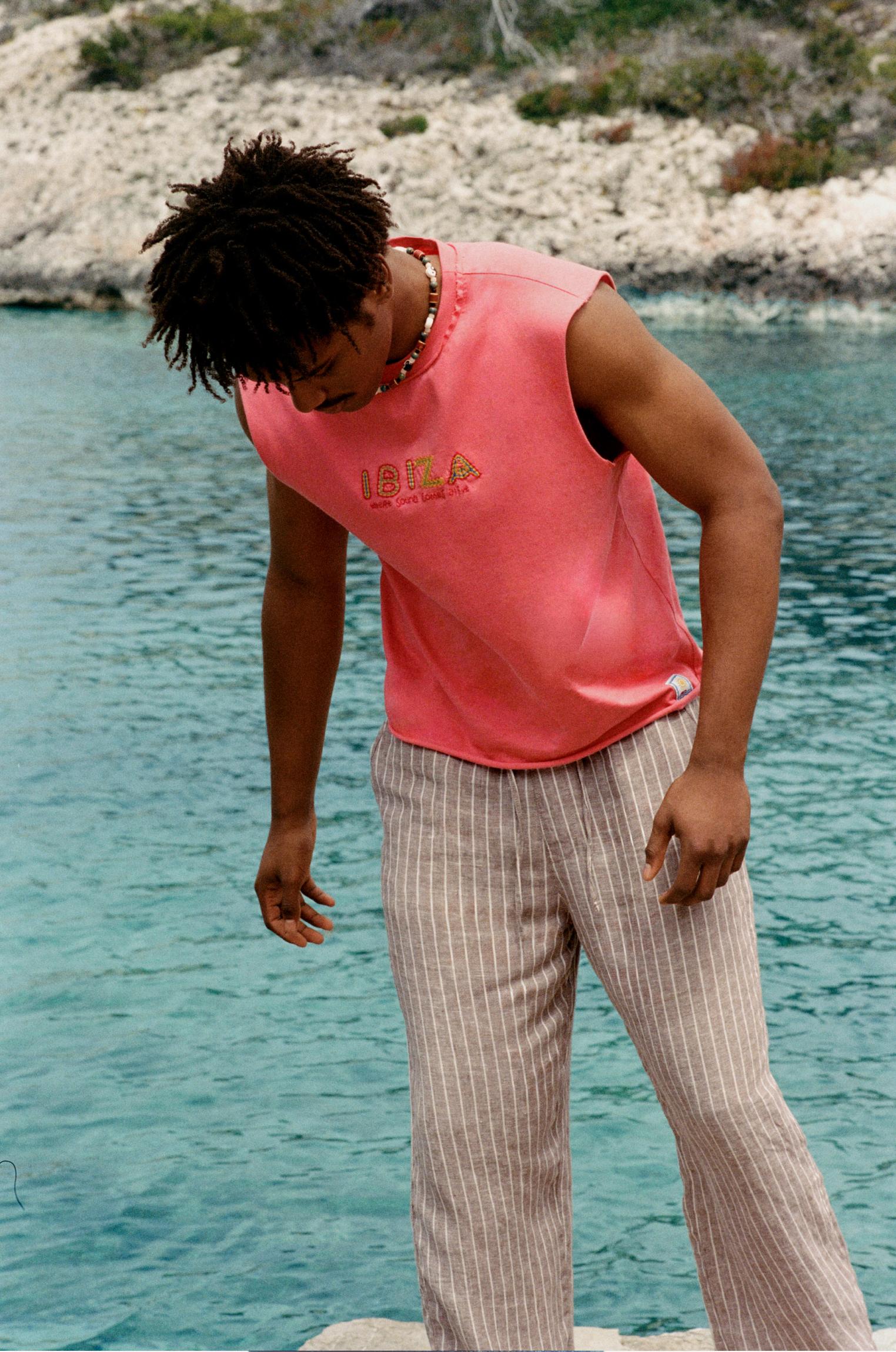 100% linen jogger trousers — Striped