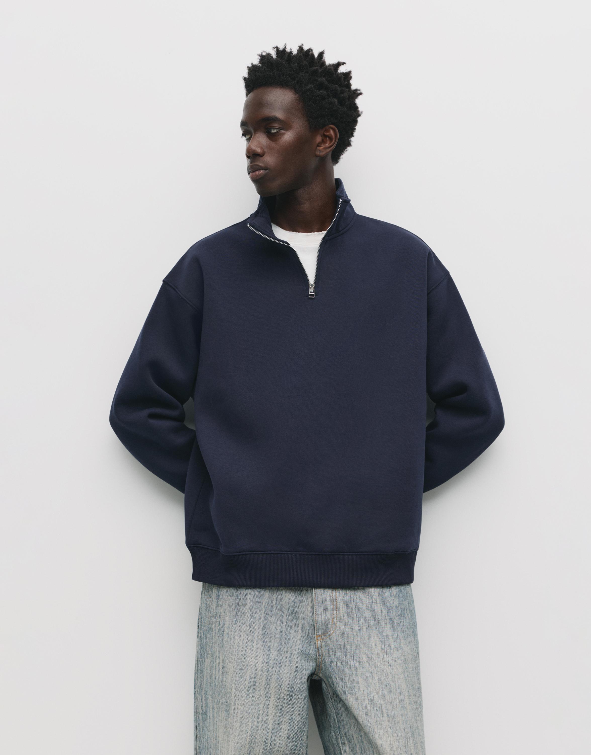 Basic quarter-zip sweatshirt — Navy