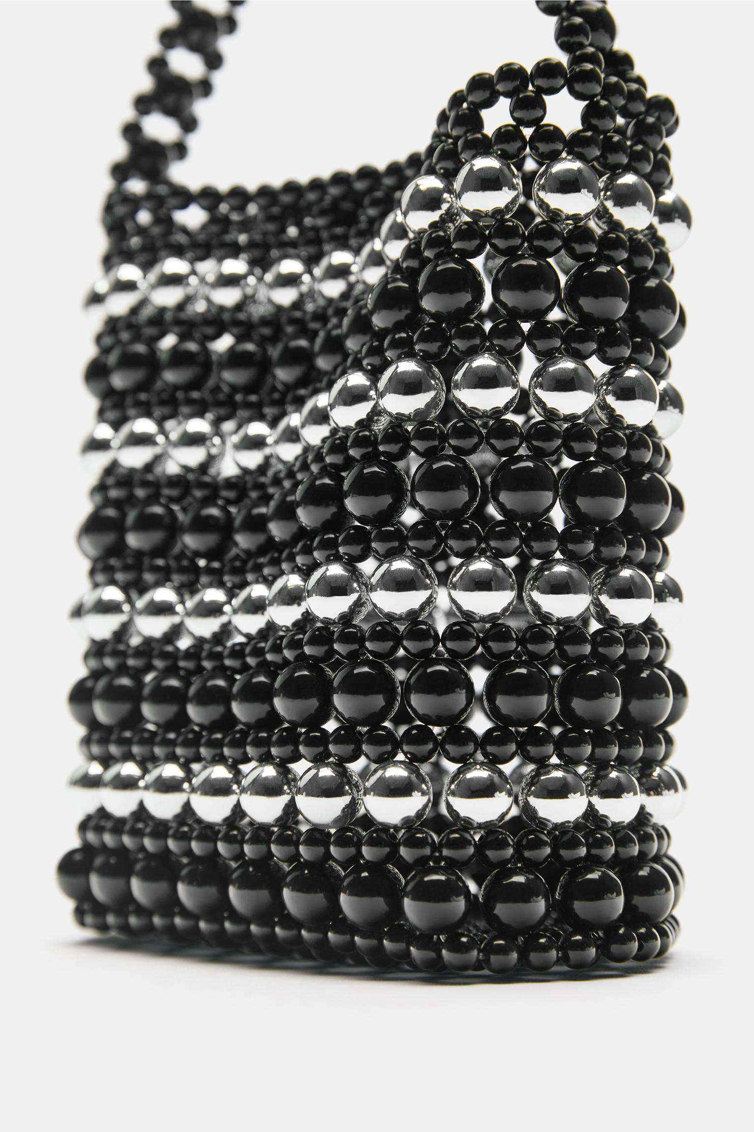 Striped beaded handbag — Black