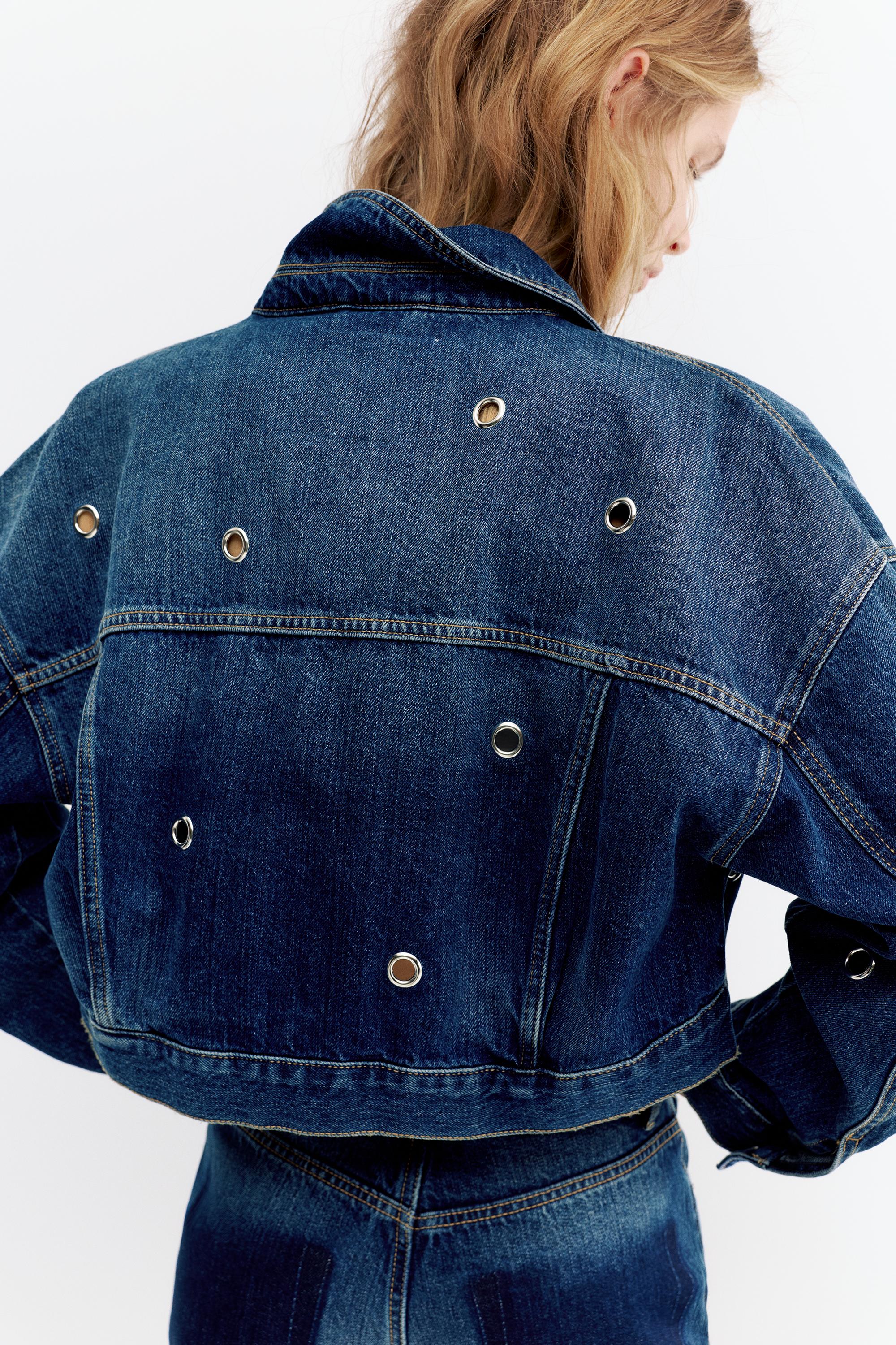 Delikli denim ceket - Görsel 12