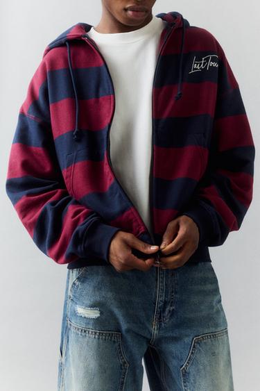 Striped zip-up sweatshirt with hood — Navy 8