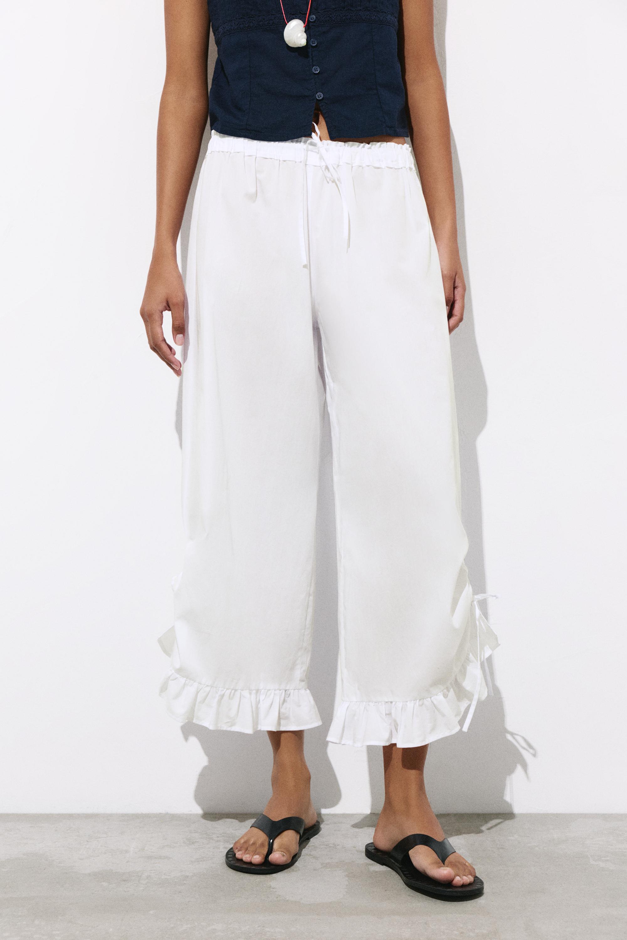 Ruffle bow sarouel trousers — White