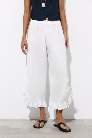 Ruffle bow sarouel trousers — White 3