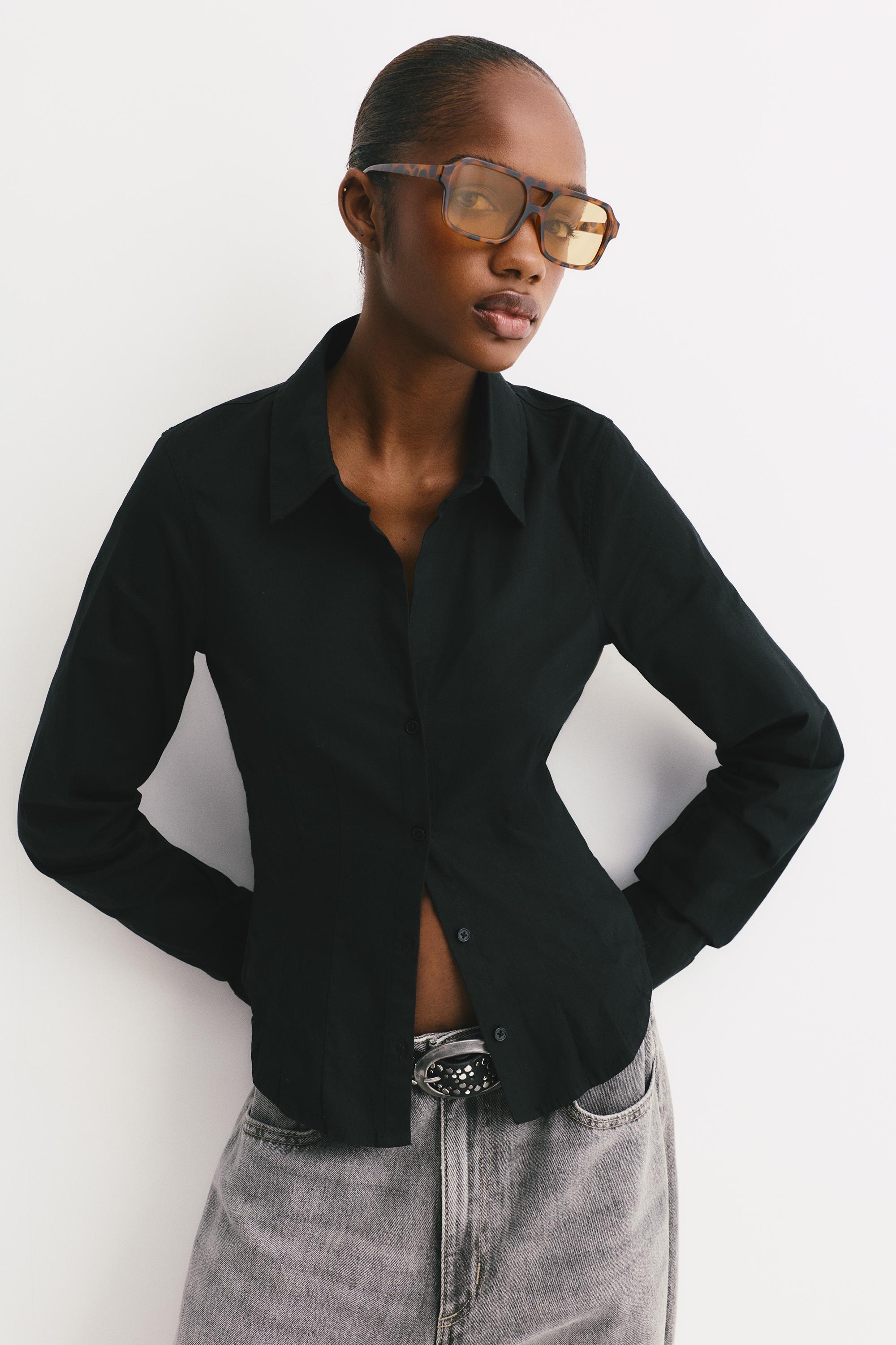 Poplin yırtmaçlı dar kesim gömlek - Görsel 36