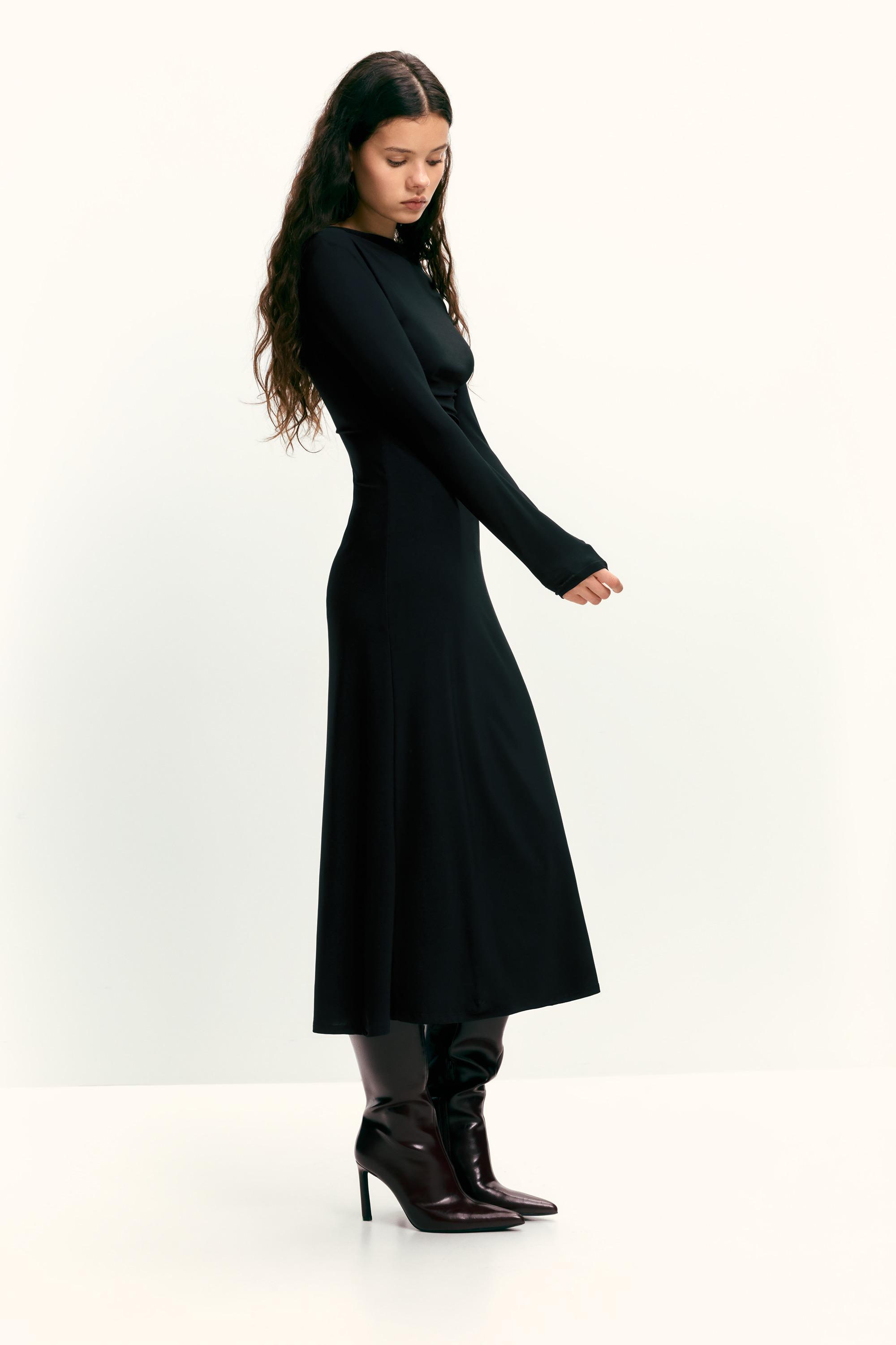 Soft draped midi dress — Black