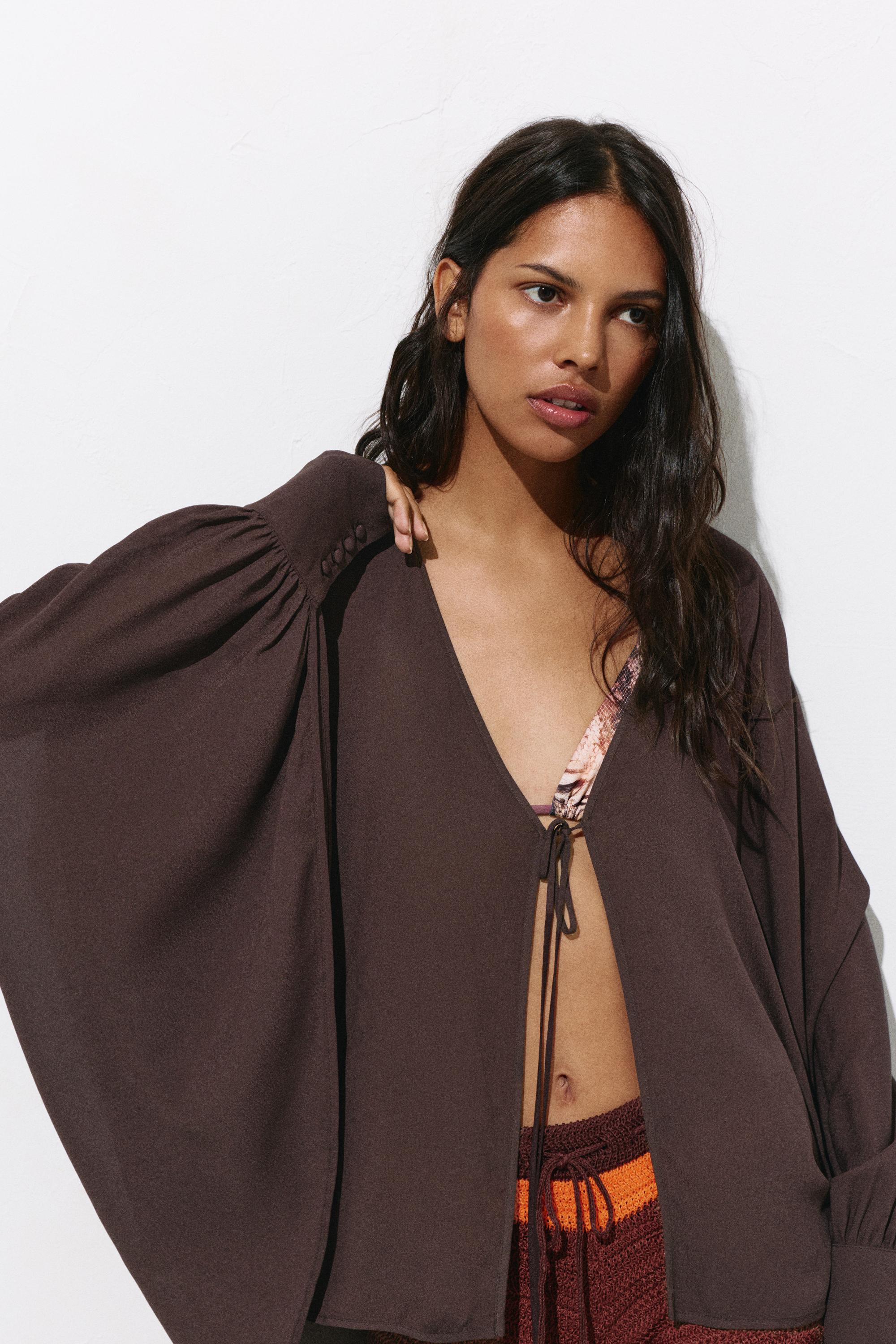 Flowing cape blouse — Chocolate