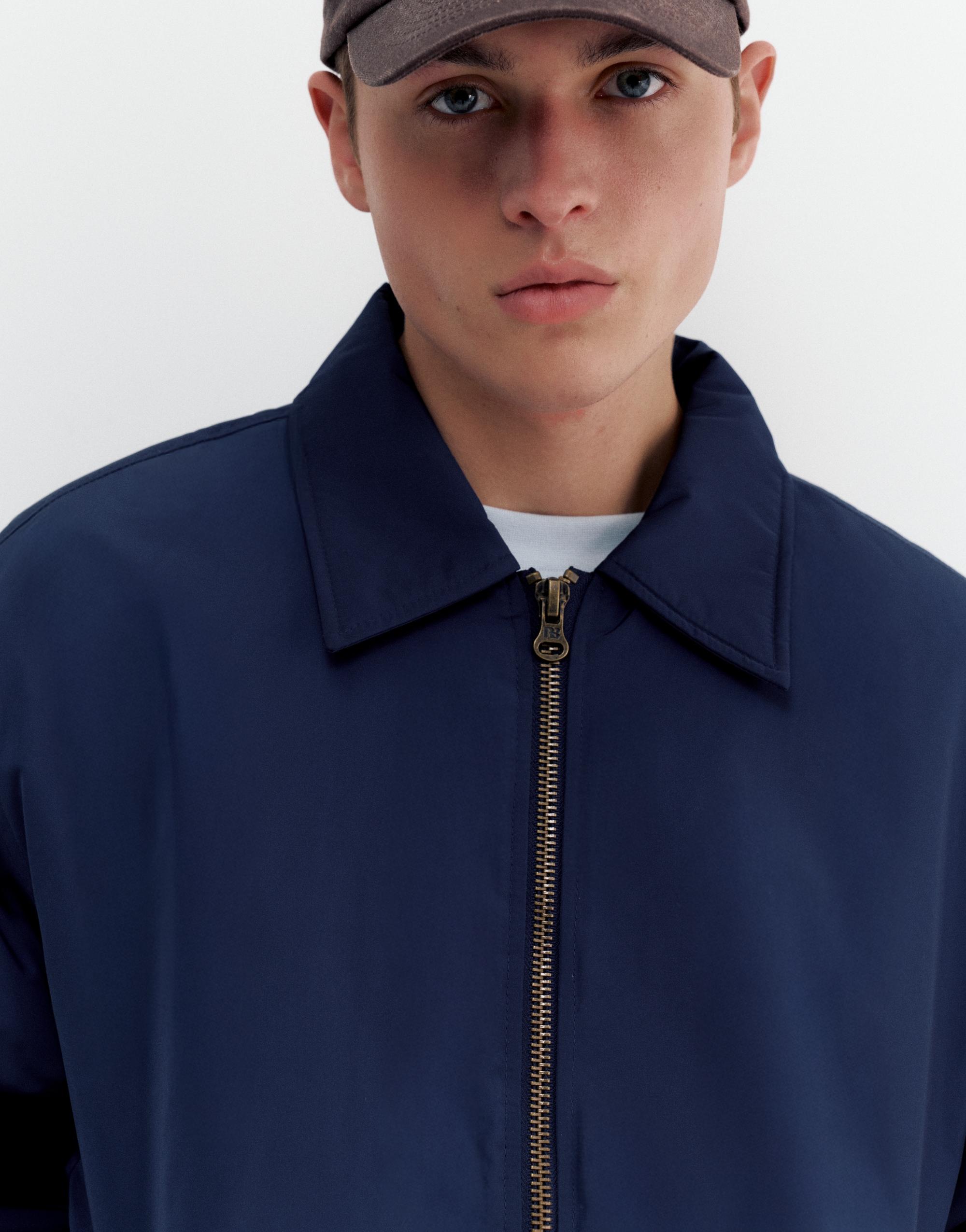 Bomber jacket with shirt collar — Dark navy