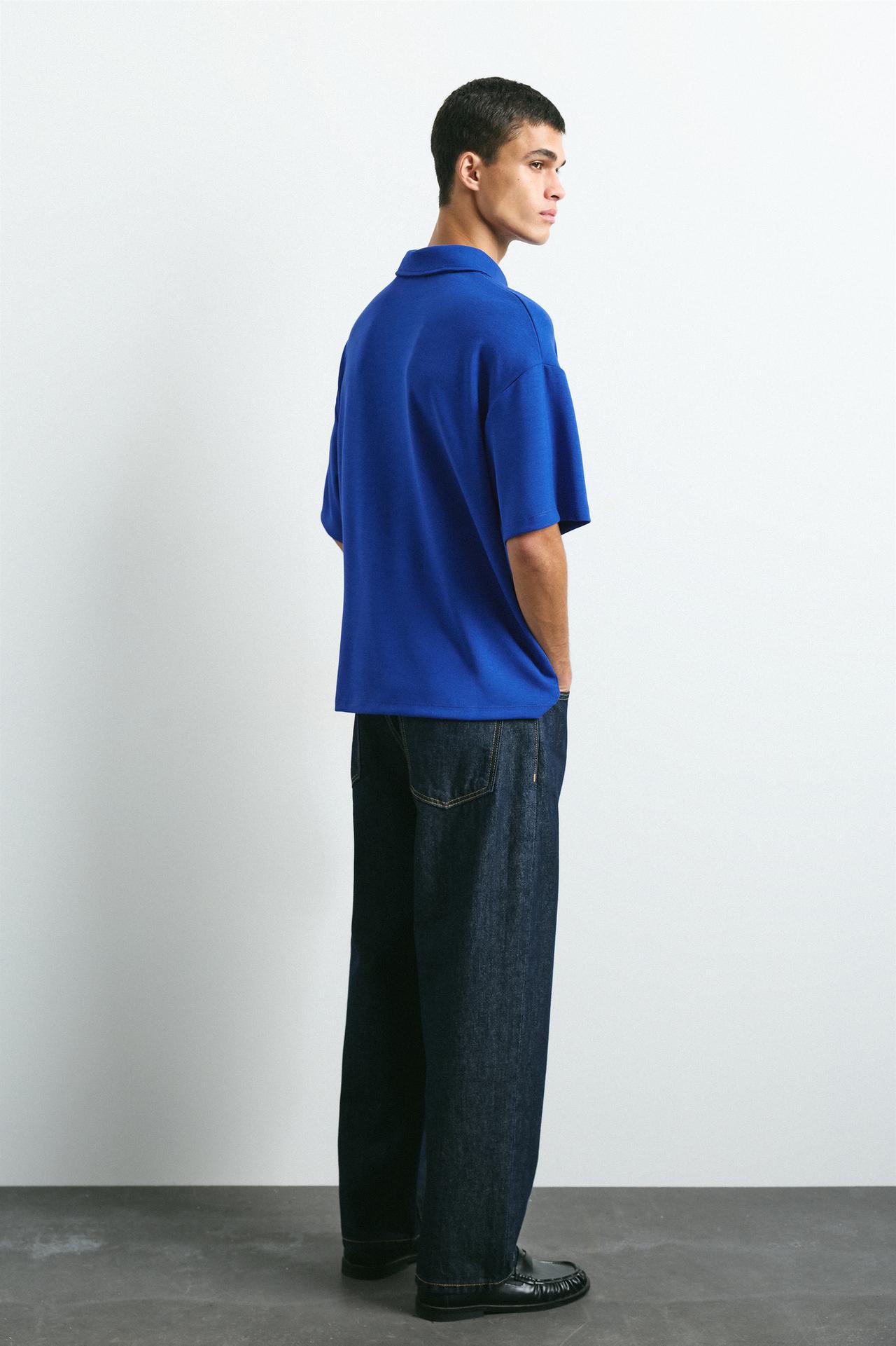Embroidered zip polo shirt — Blue