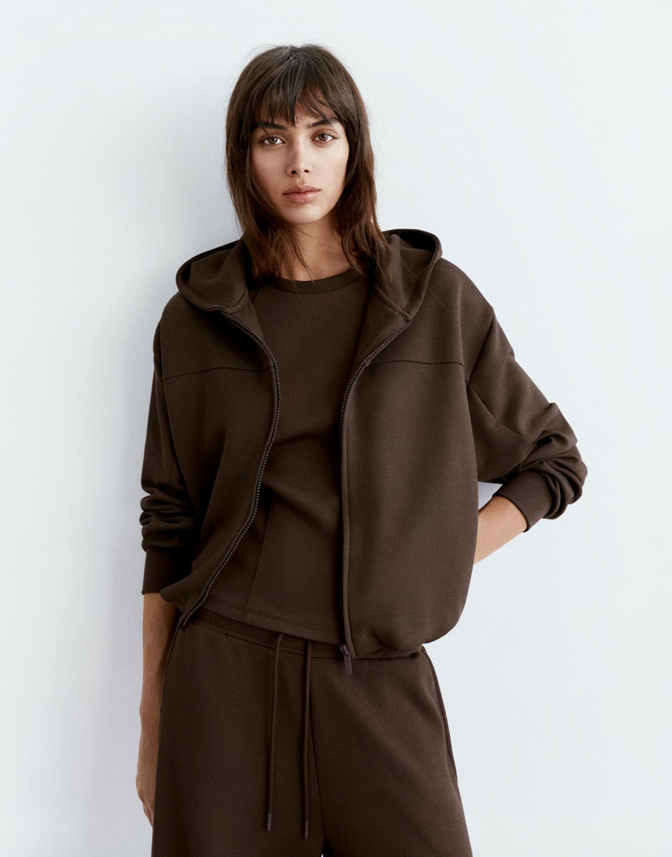 Soft touch hooded sweatshirt — Brown