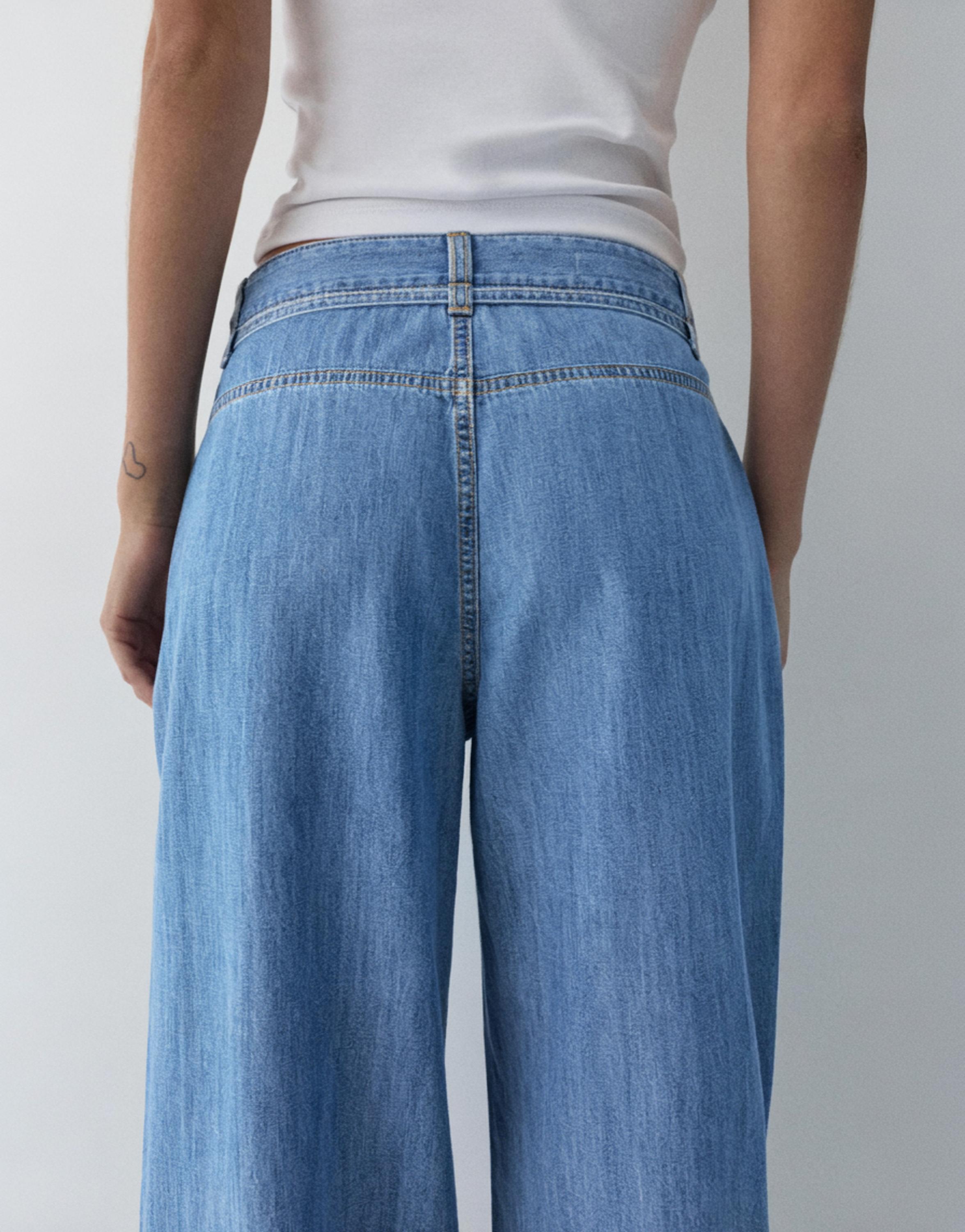 Wide-leg drawstring jeans — Pale blue
