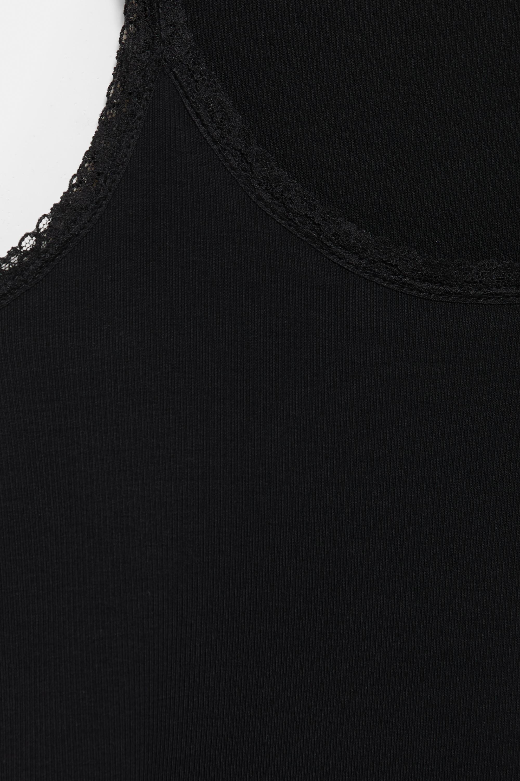 Lace-trim tank top — Black