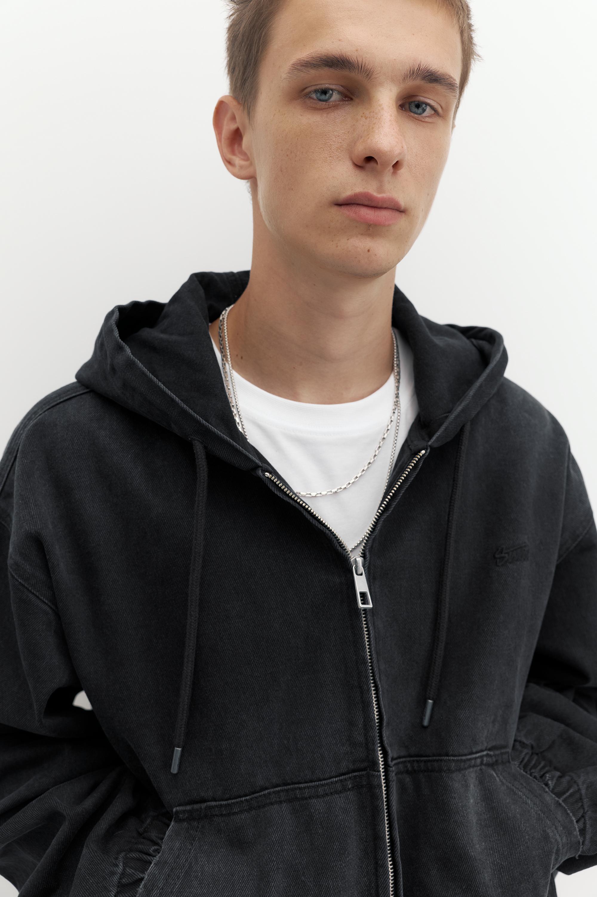 STWD zip-up hooded jacket — Faded black