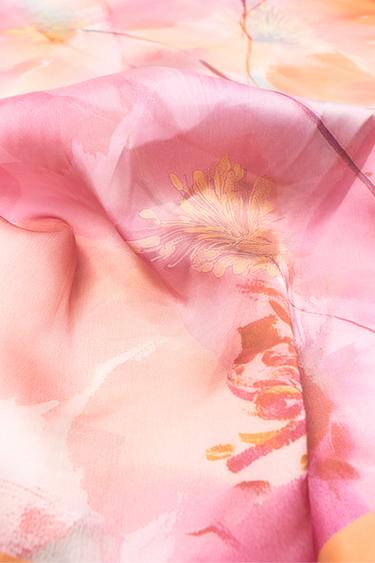 Floral satin scarf — Pink 3