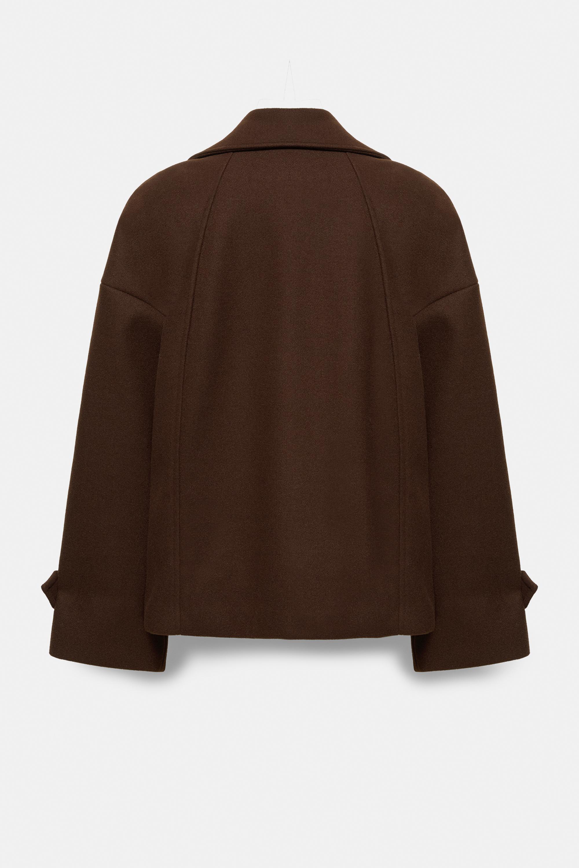 Short felt texture coat — Chocolate