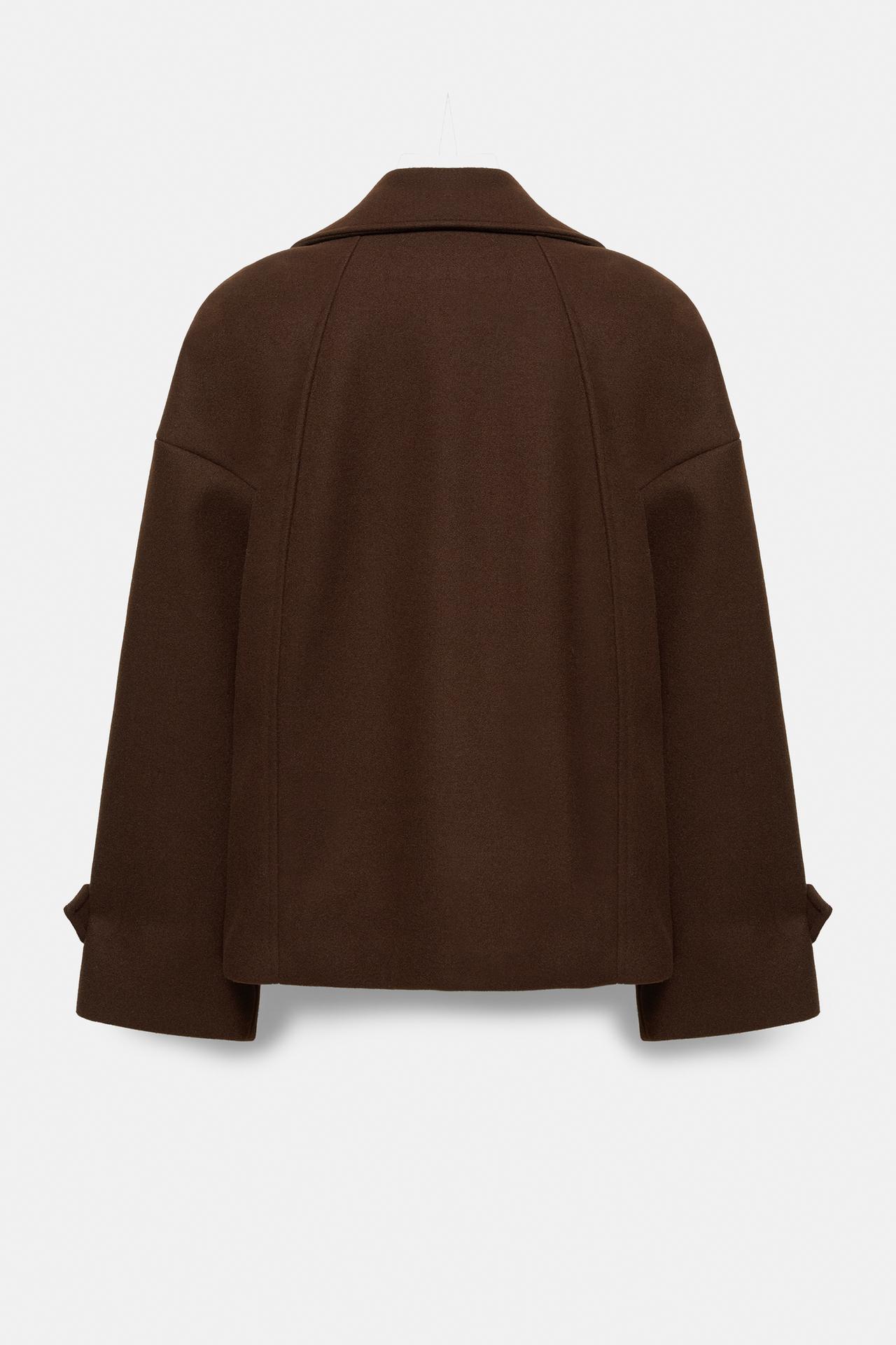 Short felt texture coat — Chocolate