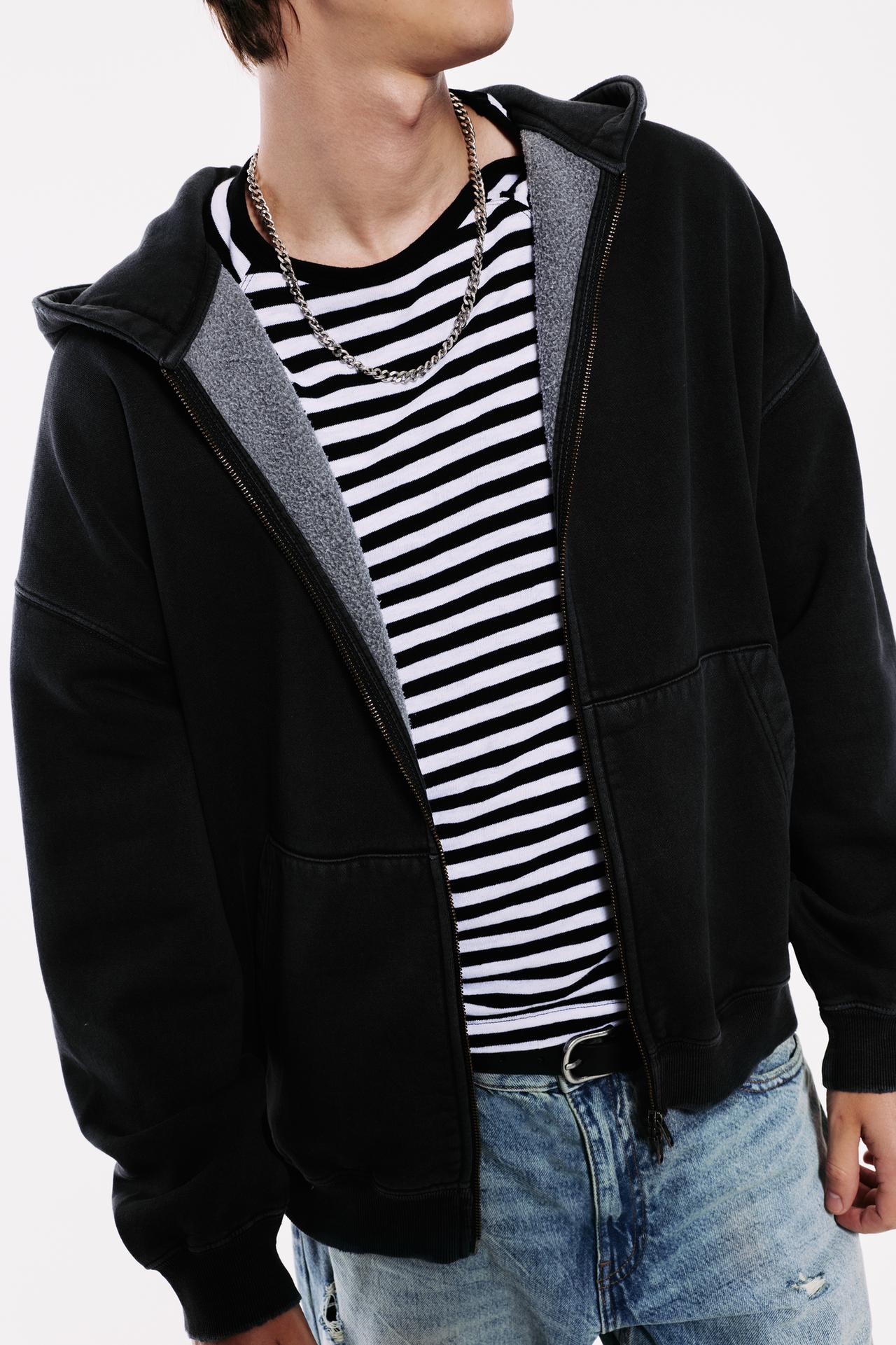 STWD hood zip-up sweatshirt — Black
