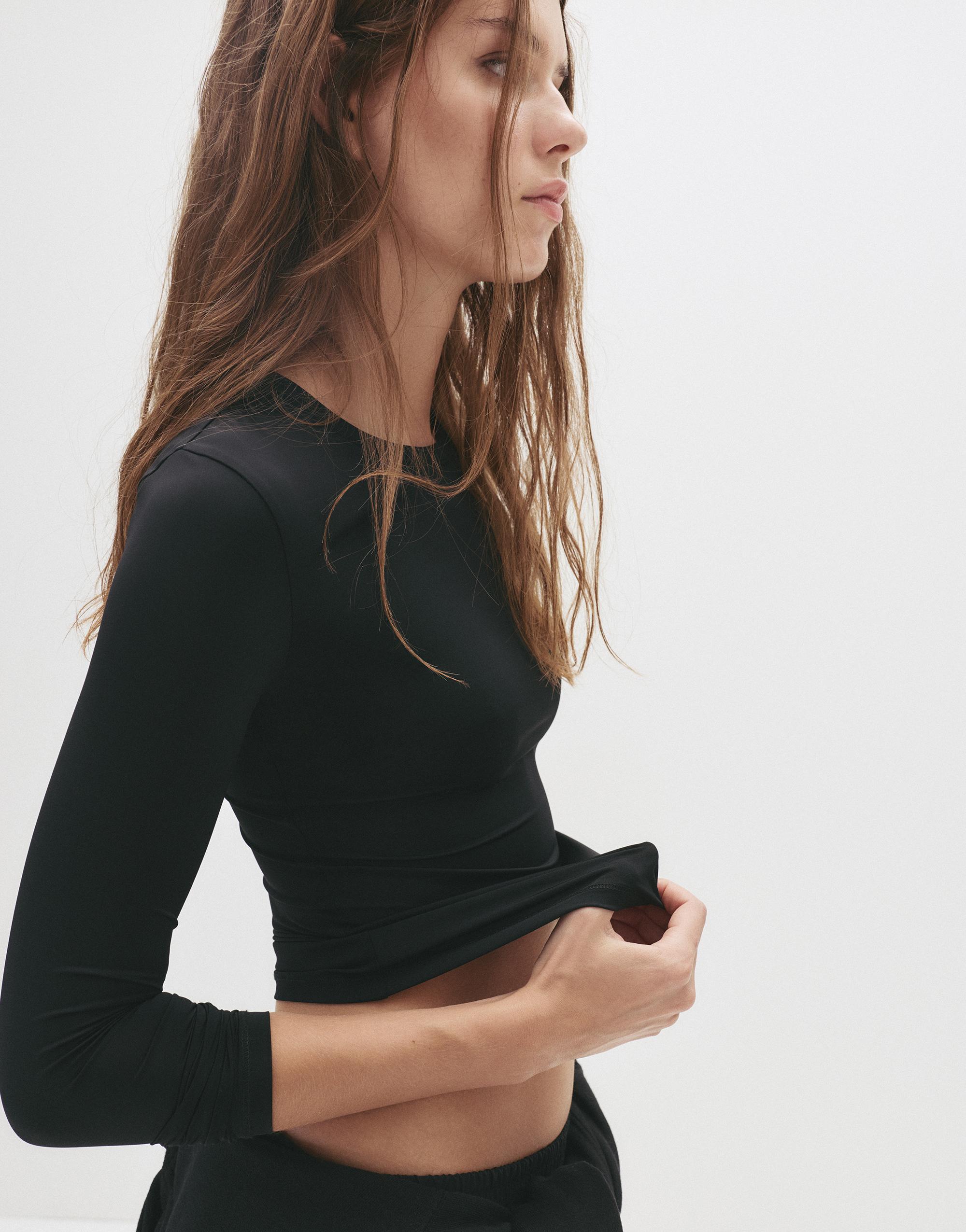 Fitted polyamide T-shirt — Black