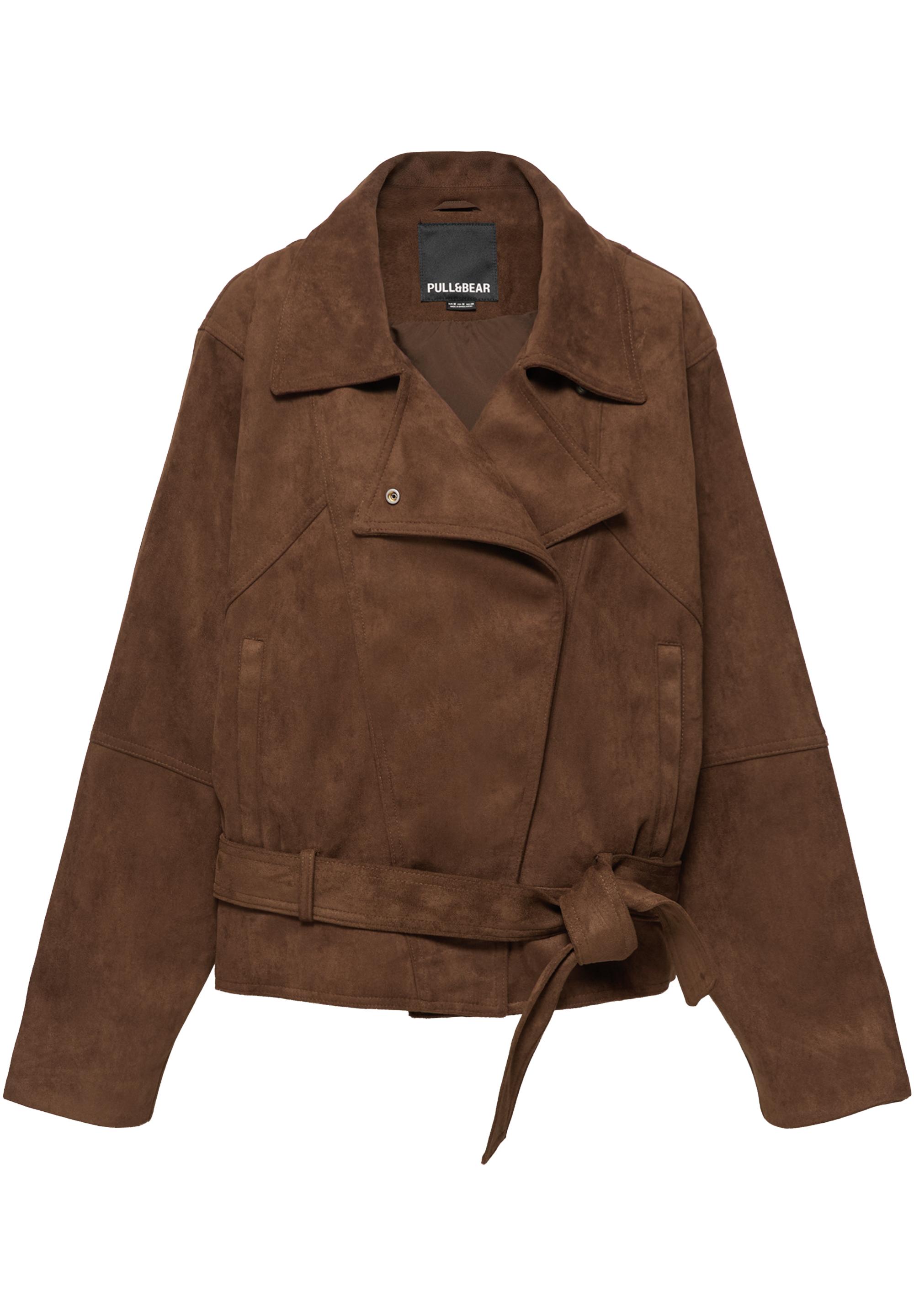Faux suede short trench coat — Brown